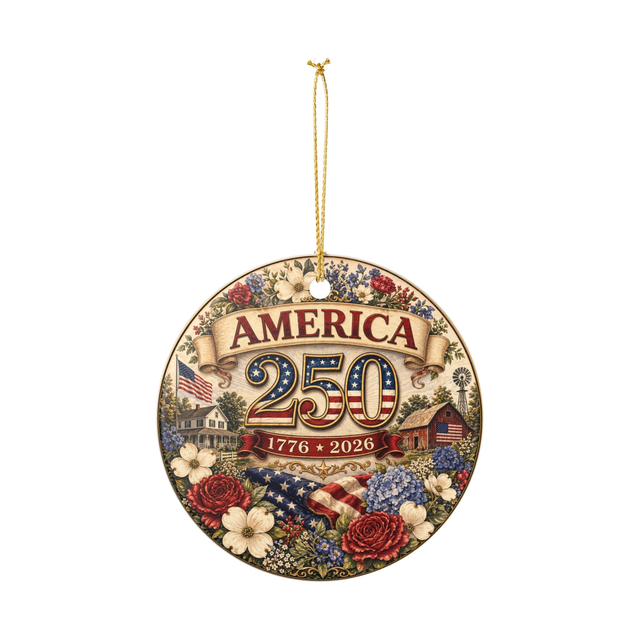 America 250 1776-2026 Ornament | Ceramic Patriotic Decoration