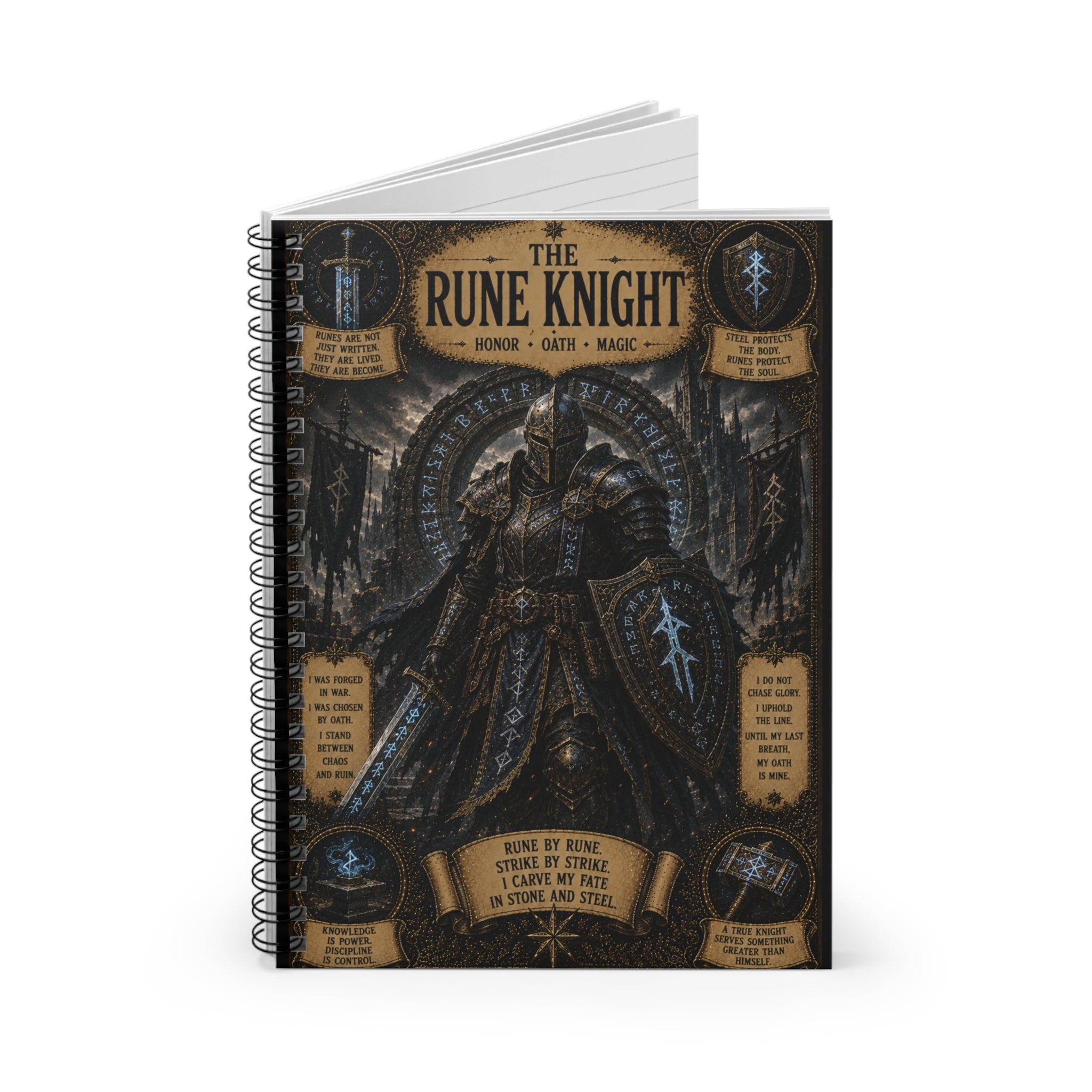 Rune Knight Illustration Spiral Notebook | Fantasy Armor, Magic Runes