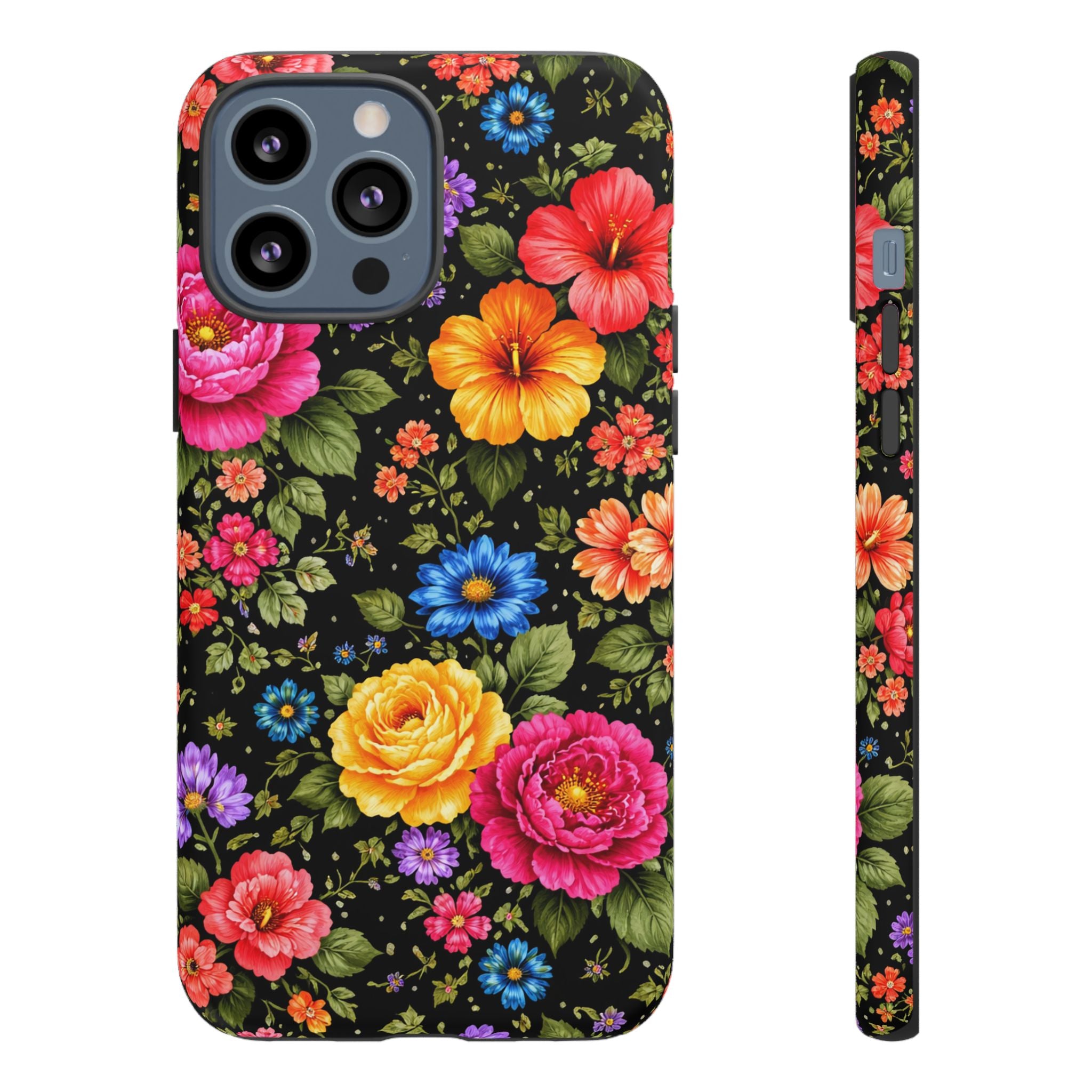 Vintage Floral Pattern Phone Case | Colorful Roses on Black