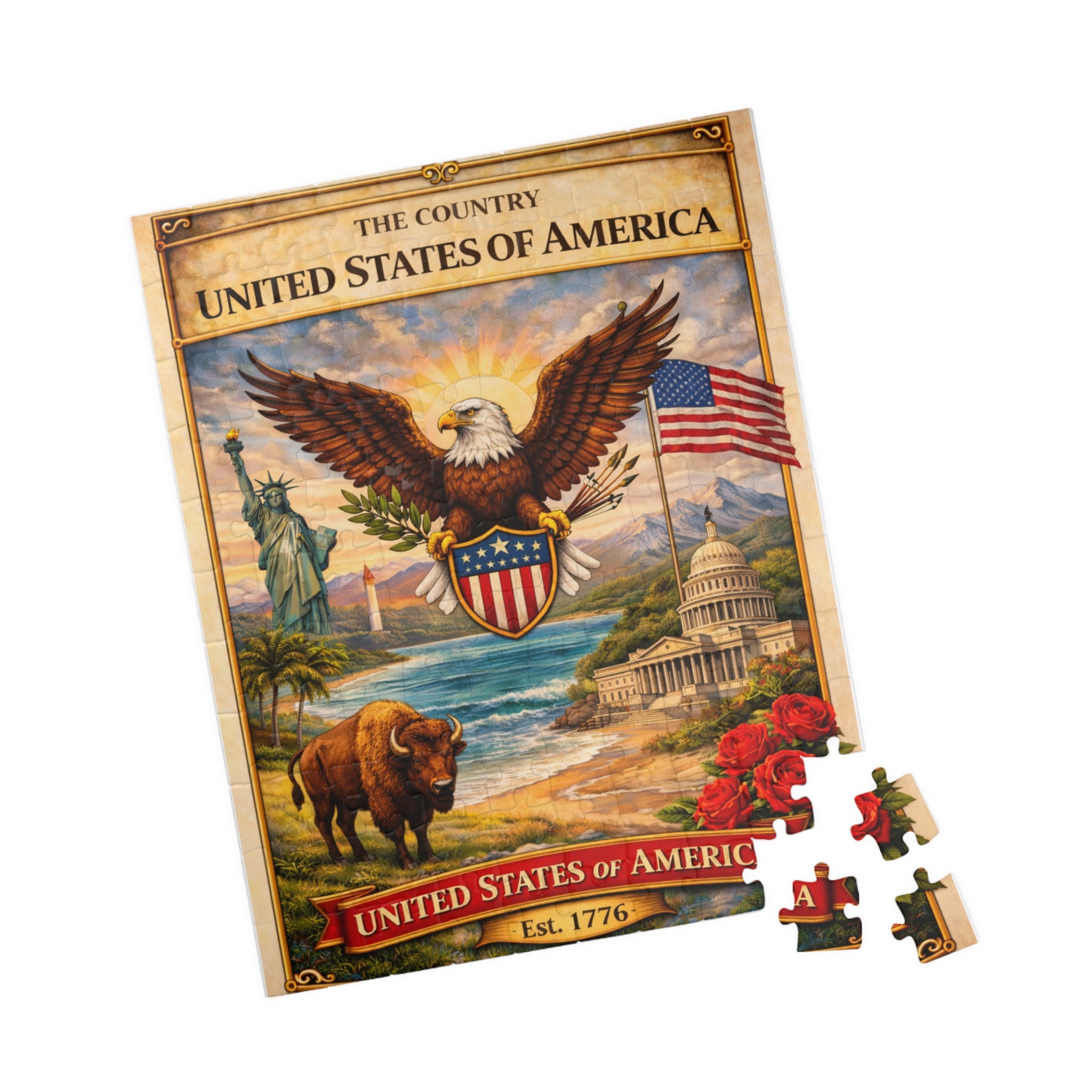 Patriotic Eagle & Landmarks Puzzle | United States of America 520 Piece