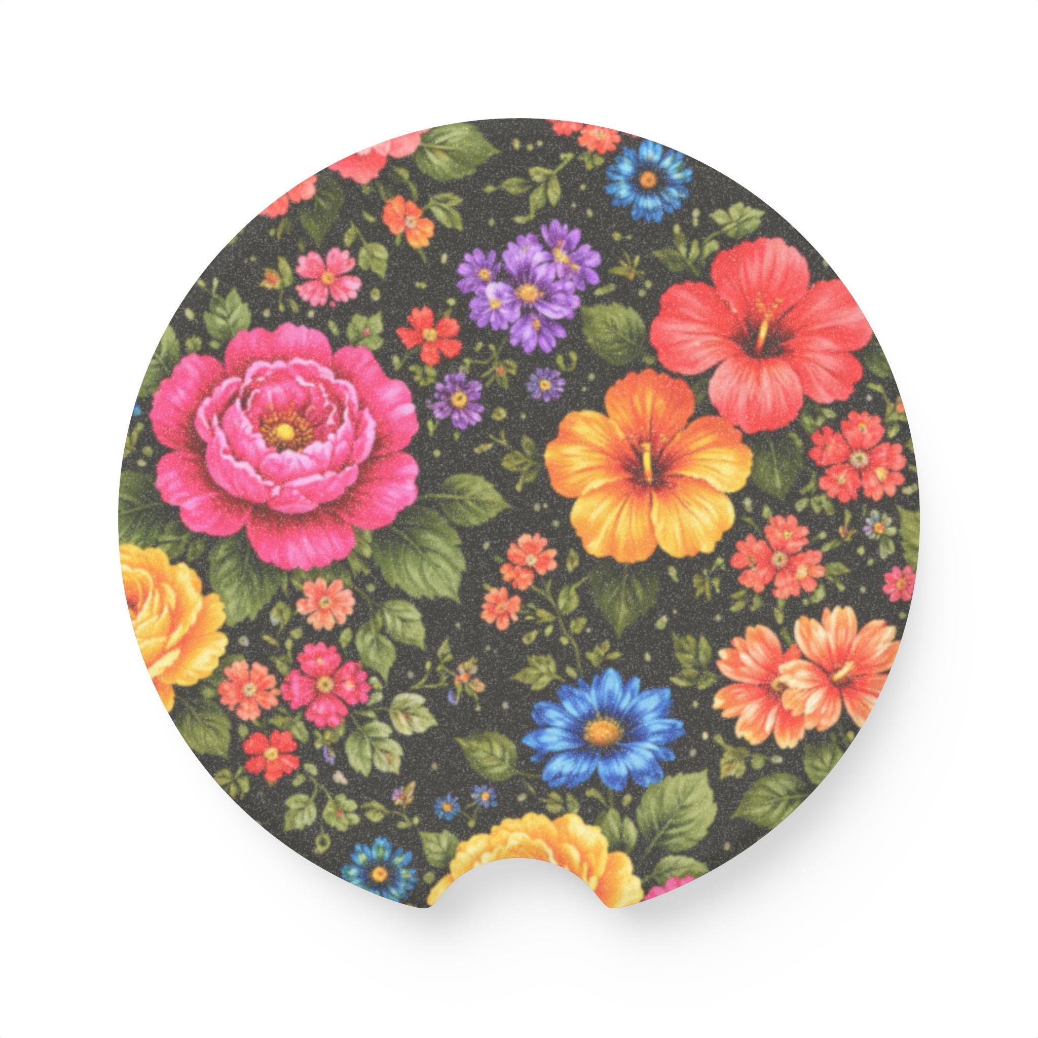 Vintage Floral Soapstone Car Coaster | Colorful Garden Flowers