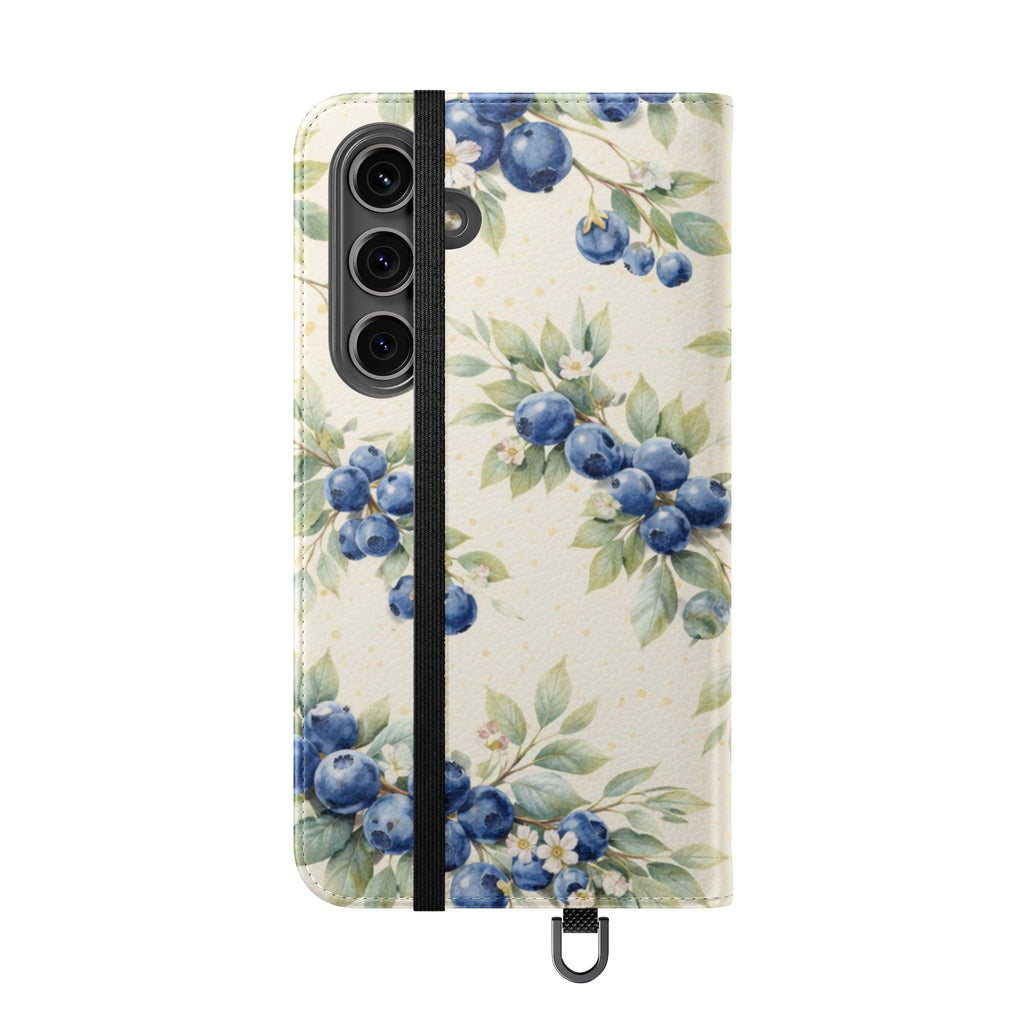 Blueberry Watercolor Pattern Flip Case | Phone Wallet, Card Slots