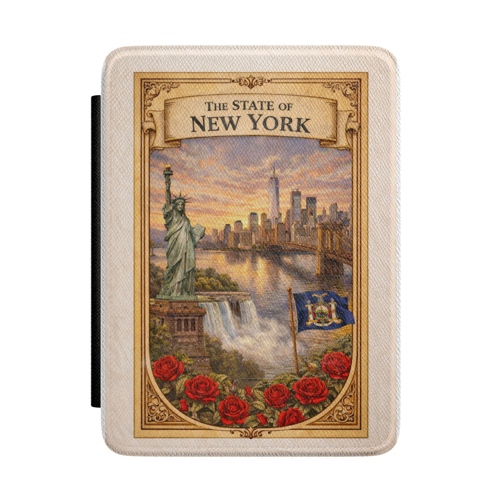 New York State Vintage Postcard Kindle Case | Statue of Liberty Skyline Design