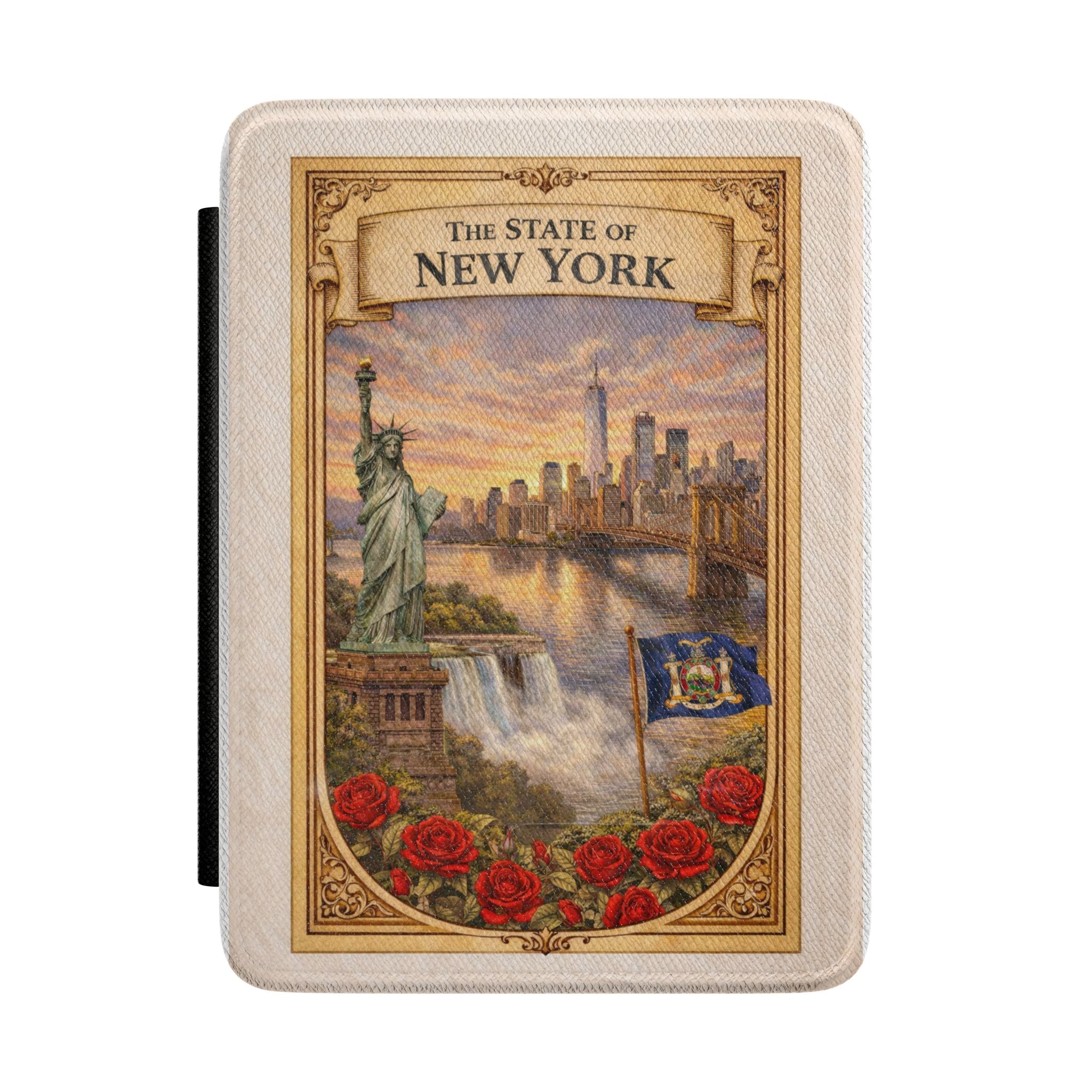New York State Vintage Postcard Kindle Case | Statue of Liberty Skyline Design