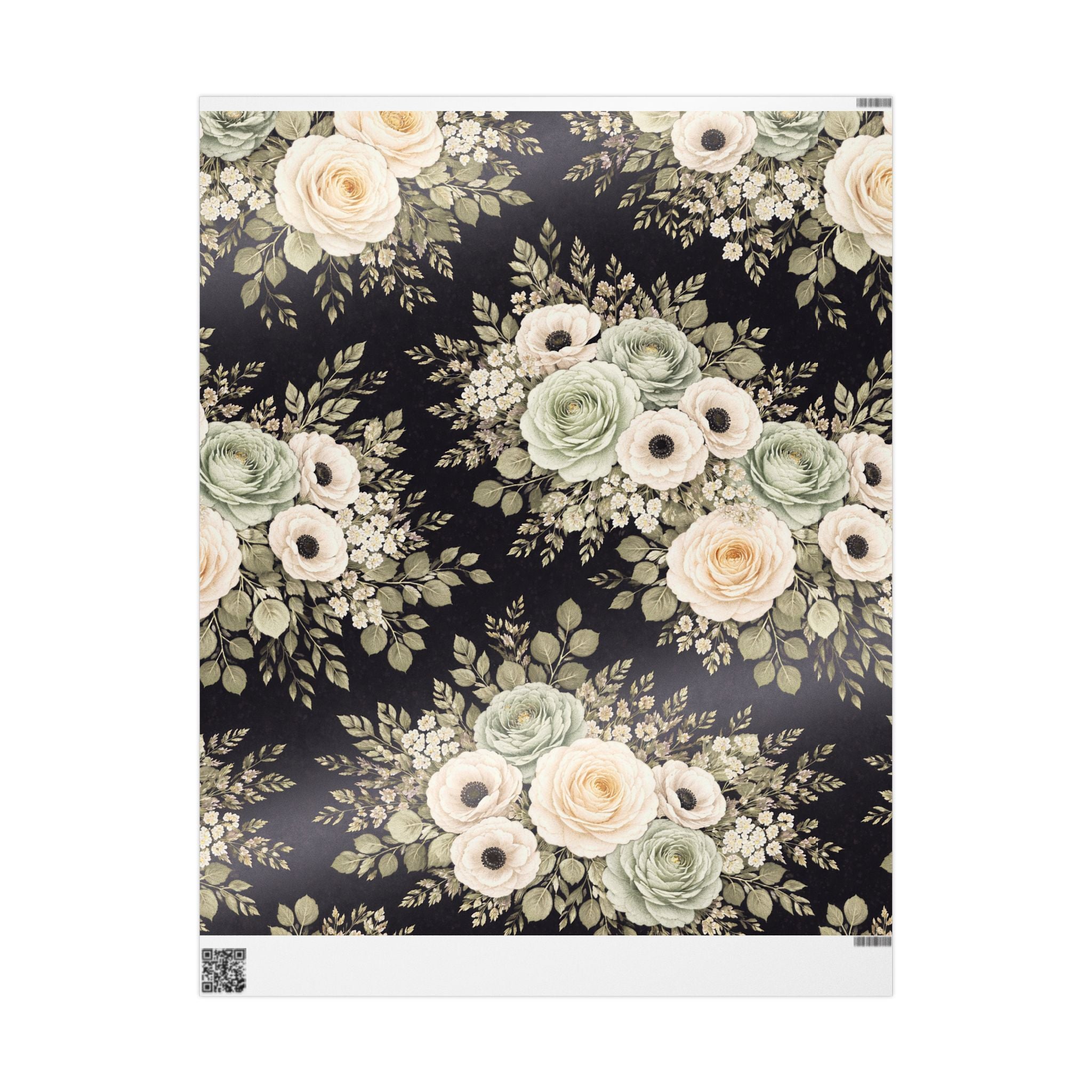 Vintage Cream Roses Wrapping Paper | Floral Gift Wrap, Black Background