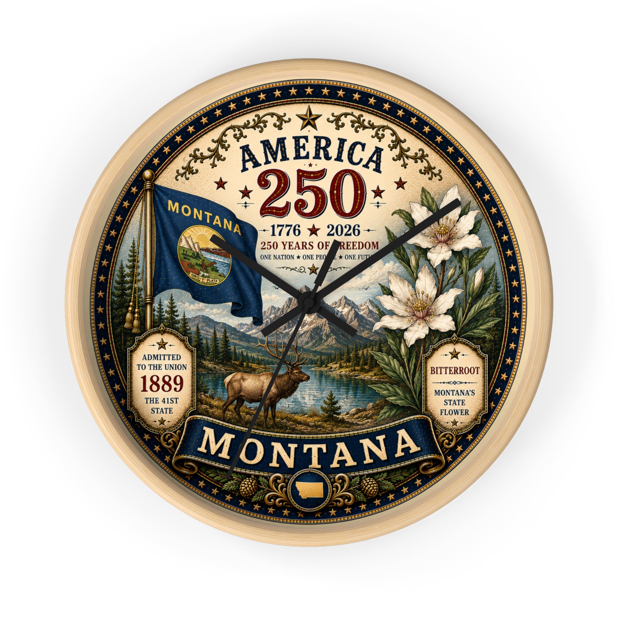 Montana State Seal 250th Anniversary Wall Clock | Bitterroot & Big Sky