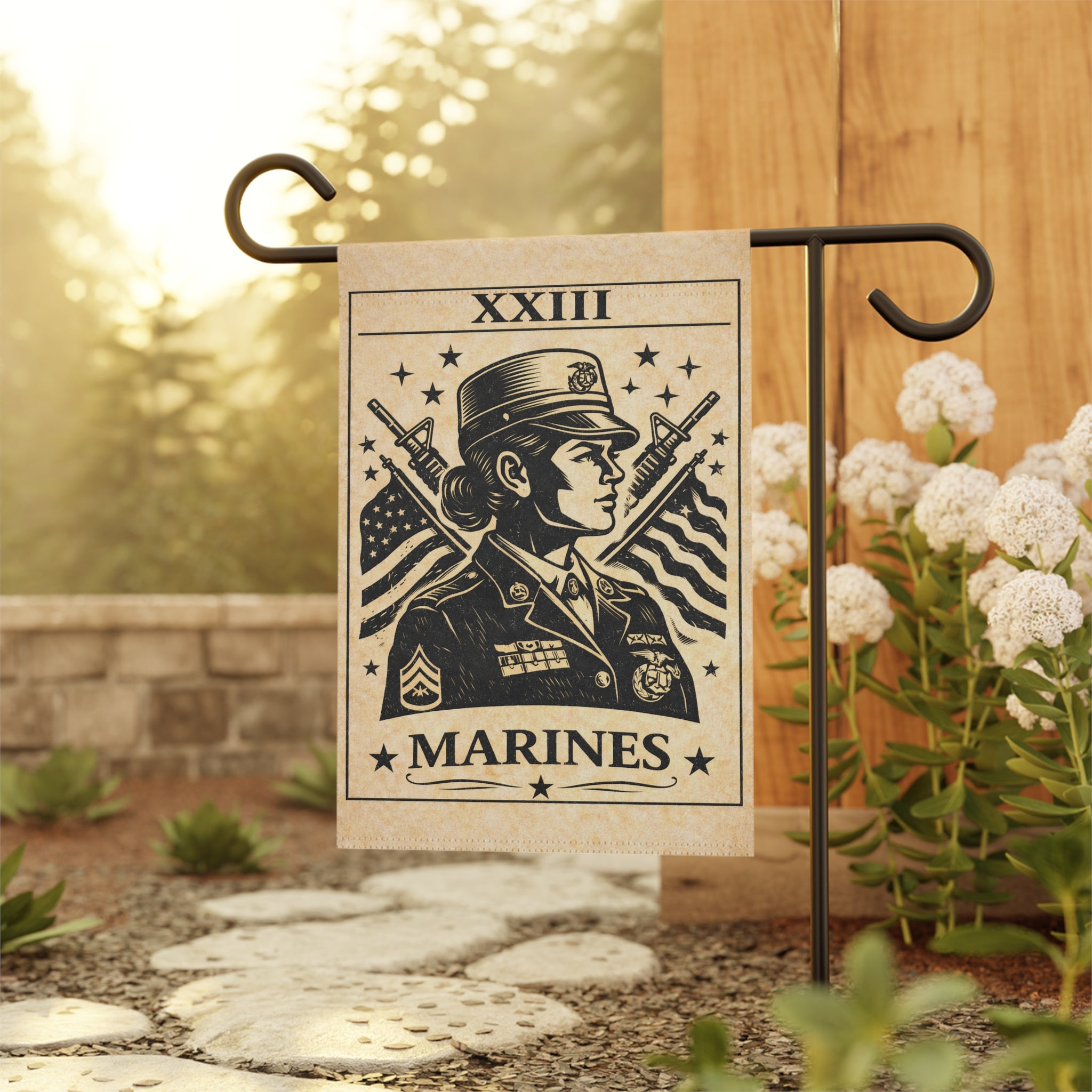 Female Marine Poster garden flag | Garden Banner, Patriotic Military Décor