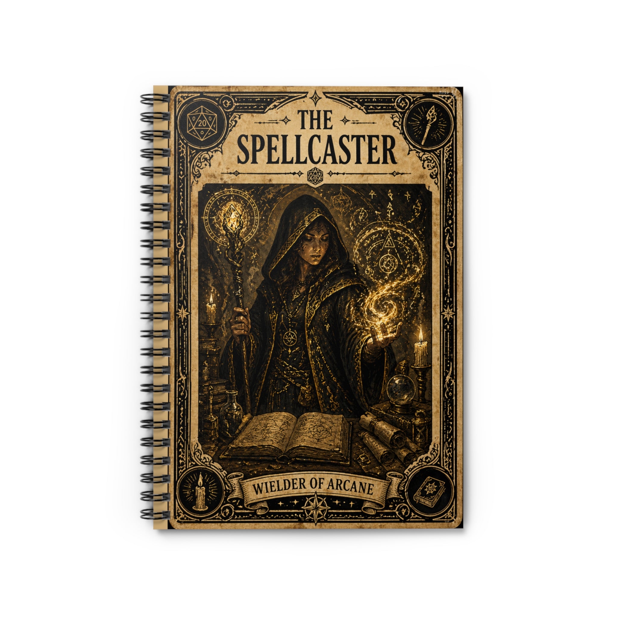 Spellcaster Wizard Illustration Spiral Notebook | Ruled Lined Journal