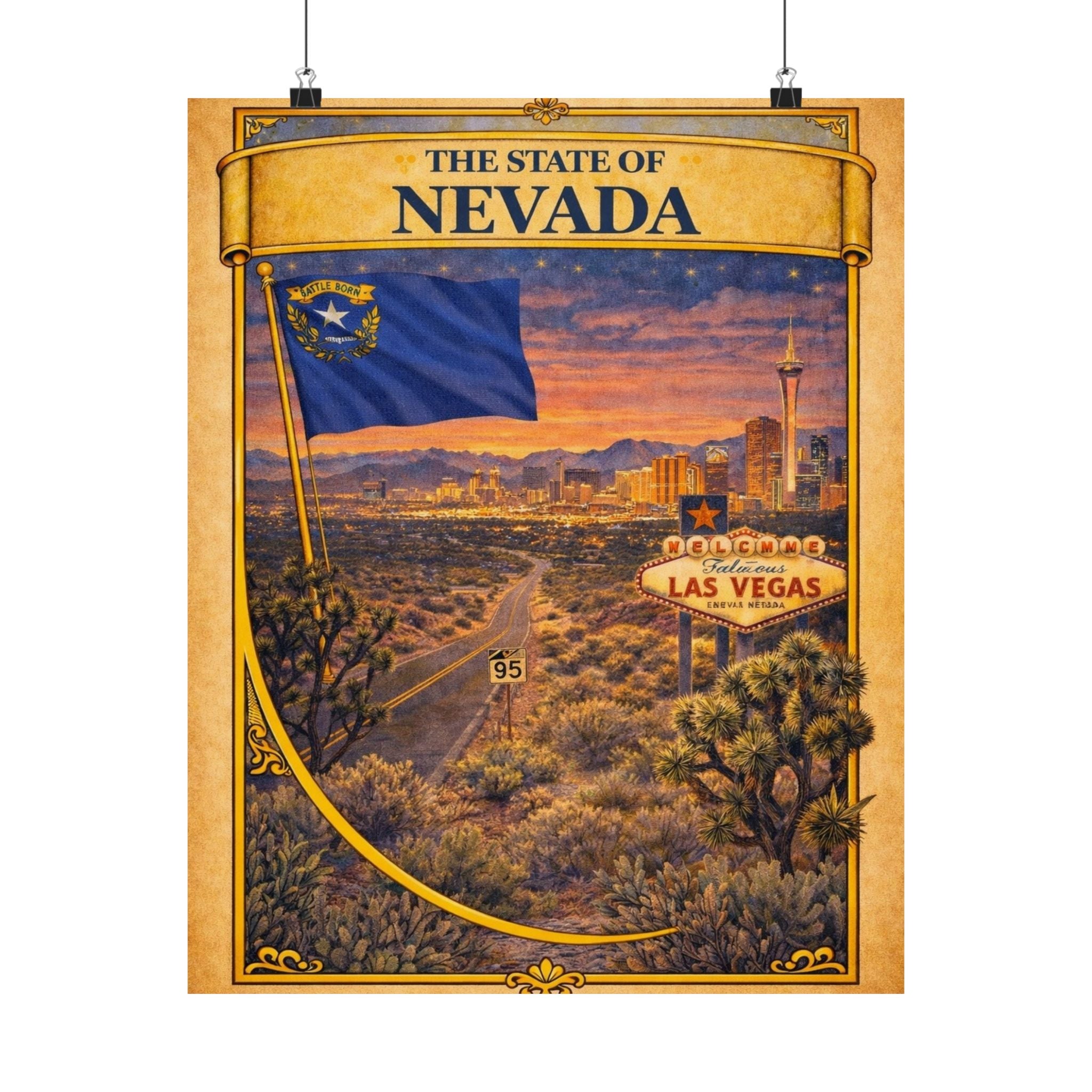 Nevada Vintage Travel Poster Matte Vertical Poster | Las Vegas State Flag