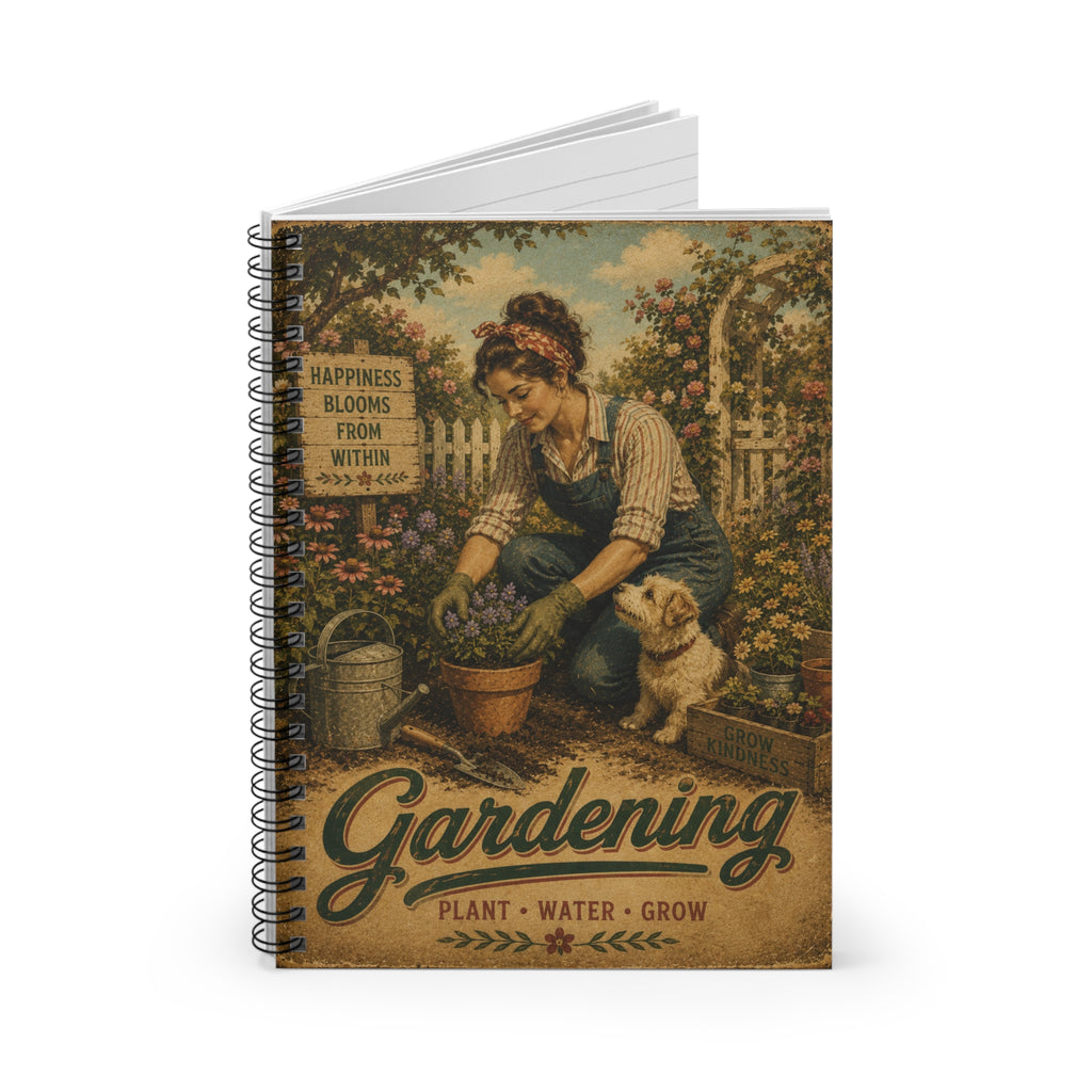 Vintage Gardening Illustration Spiral Notebook | Plant Water Grow
