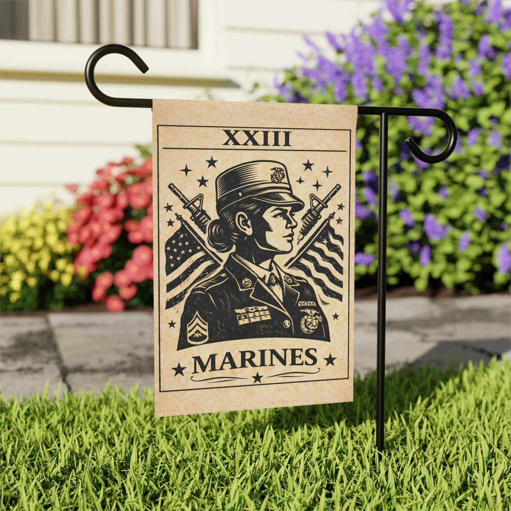 Female Marine Poster garden flag | Garden Banner, Patriotic Military Décor