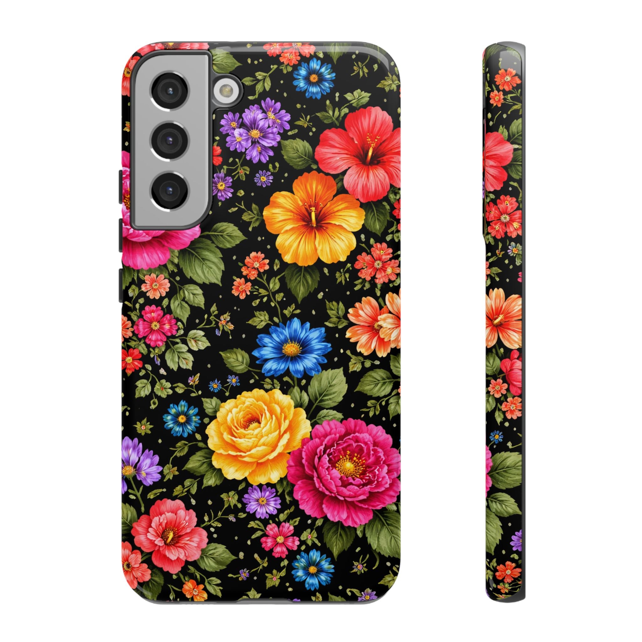 Vintage Floral Pattern Phone Case | Colorful Roses on Black