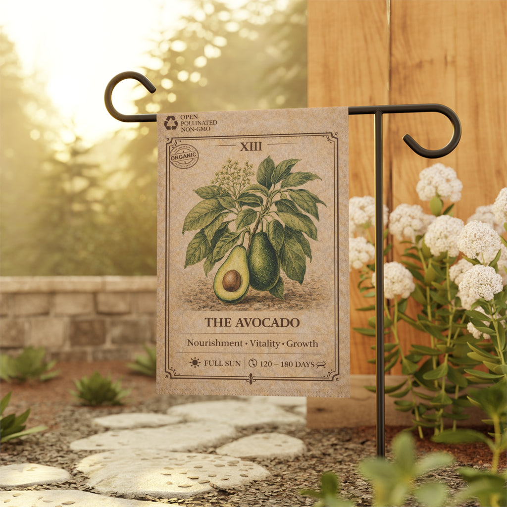 Avocado Botanical Illustration Garden Flag | Plant Care Diagram Banner