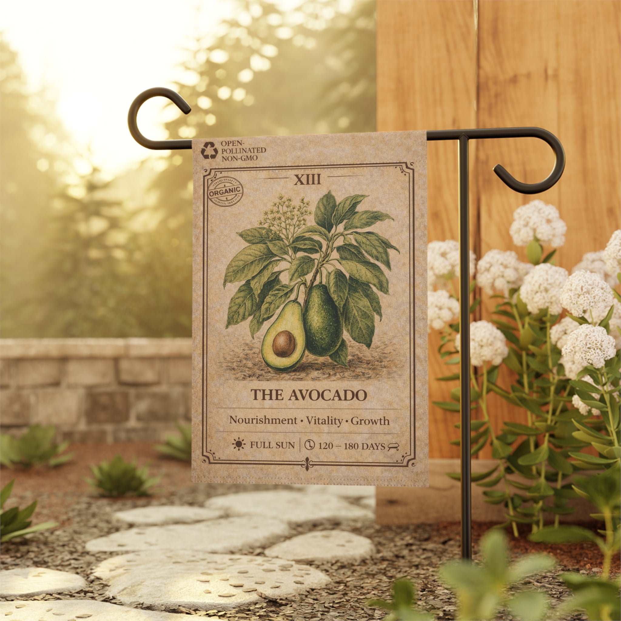 Avocado Botanical Illustration Garden Flag | Plant Care Diagram Banner