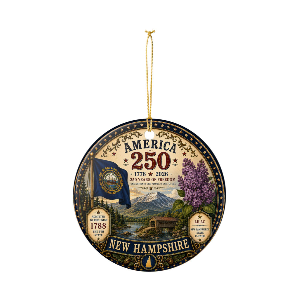 America 250 New Hampshire Ceramic Ornament | State Flag Lilac 1776-2026