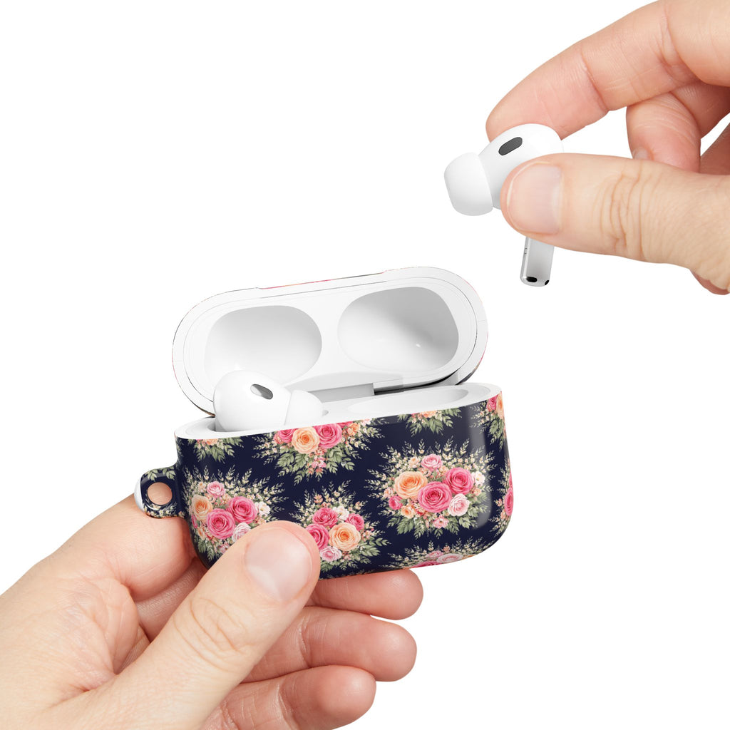 Vintage Floral Bouquet AirPod Case | Pink Roses on Navy