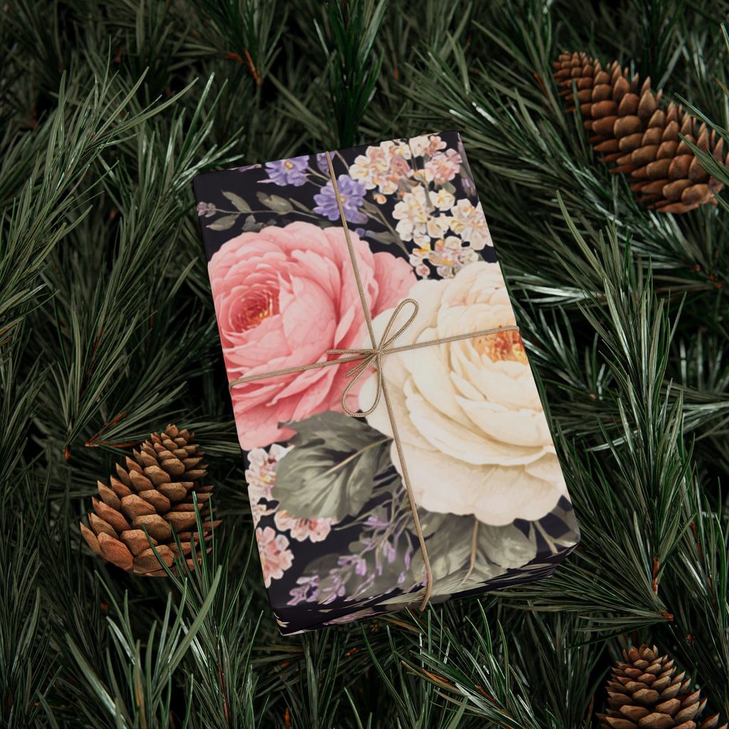 Vintage Pink Roses Wrapping Paper | Floral Gift Wrap Roll