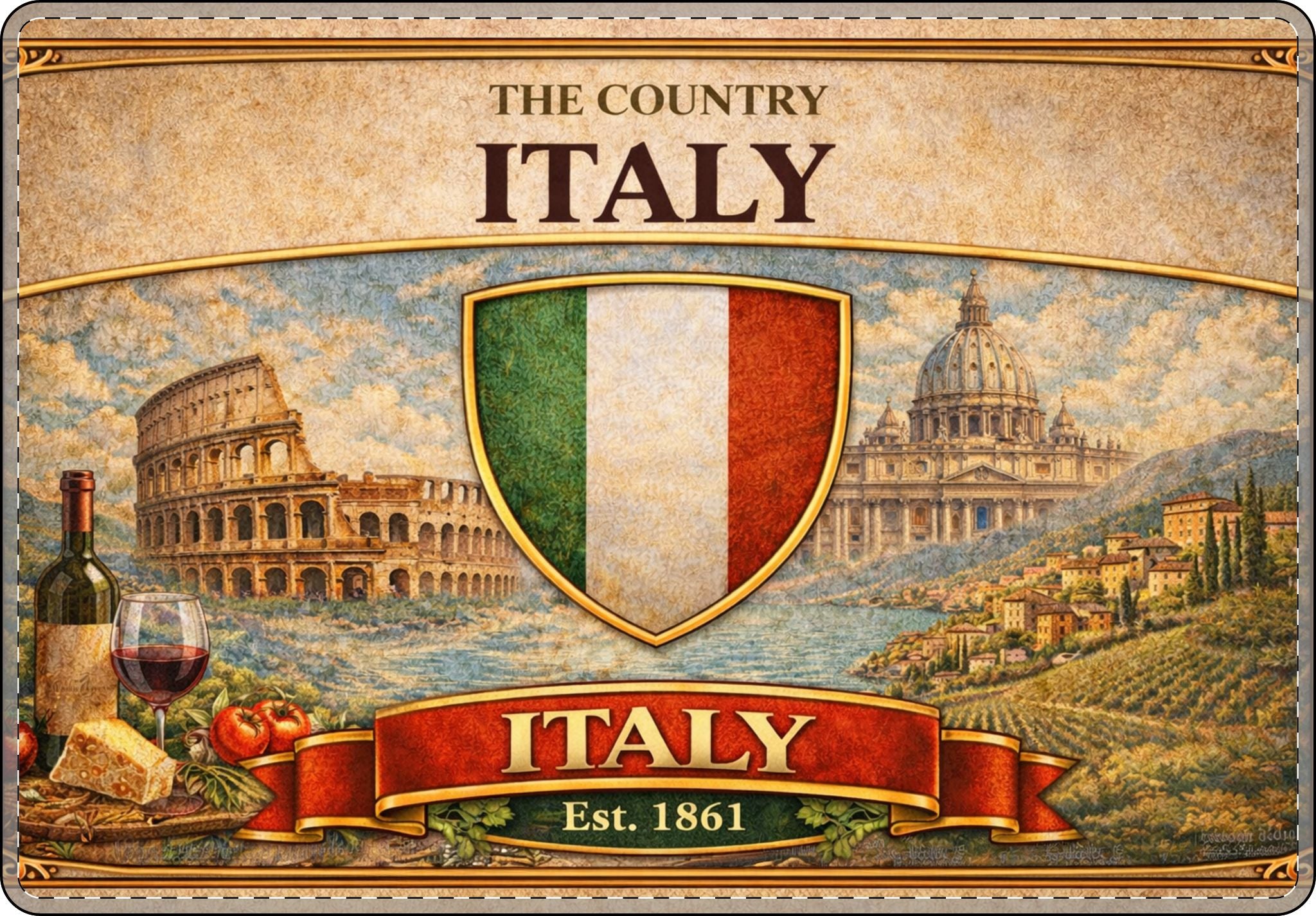 Italy Shield Vintage Travel Collage Matte MacBook Case | Italian Flag Colosseum Vatican
