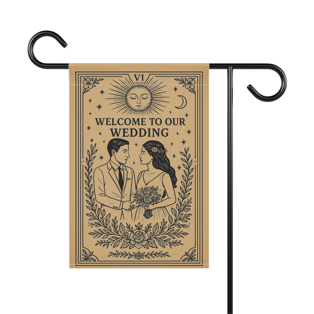 Tarot Style Bride & Groom Garden Flag | Welcome to Our Wedding Banner