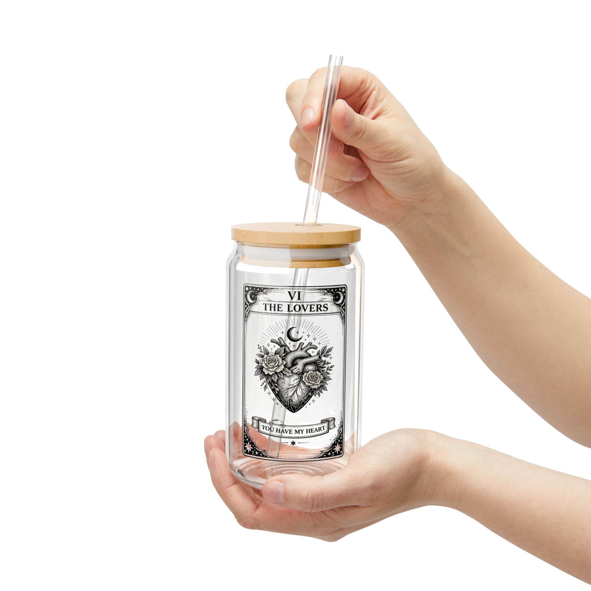 The Lovers Tarot Heart Illustration Sipper Glass | 16oz