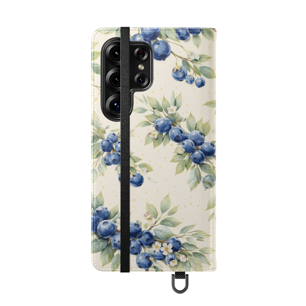 Blueberry Watercolor Pattern Flip Case | Phone Wallet, Card Slots