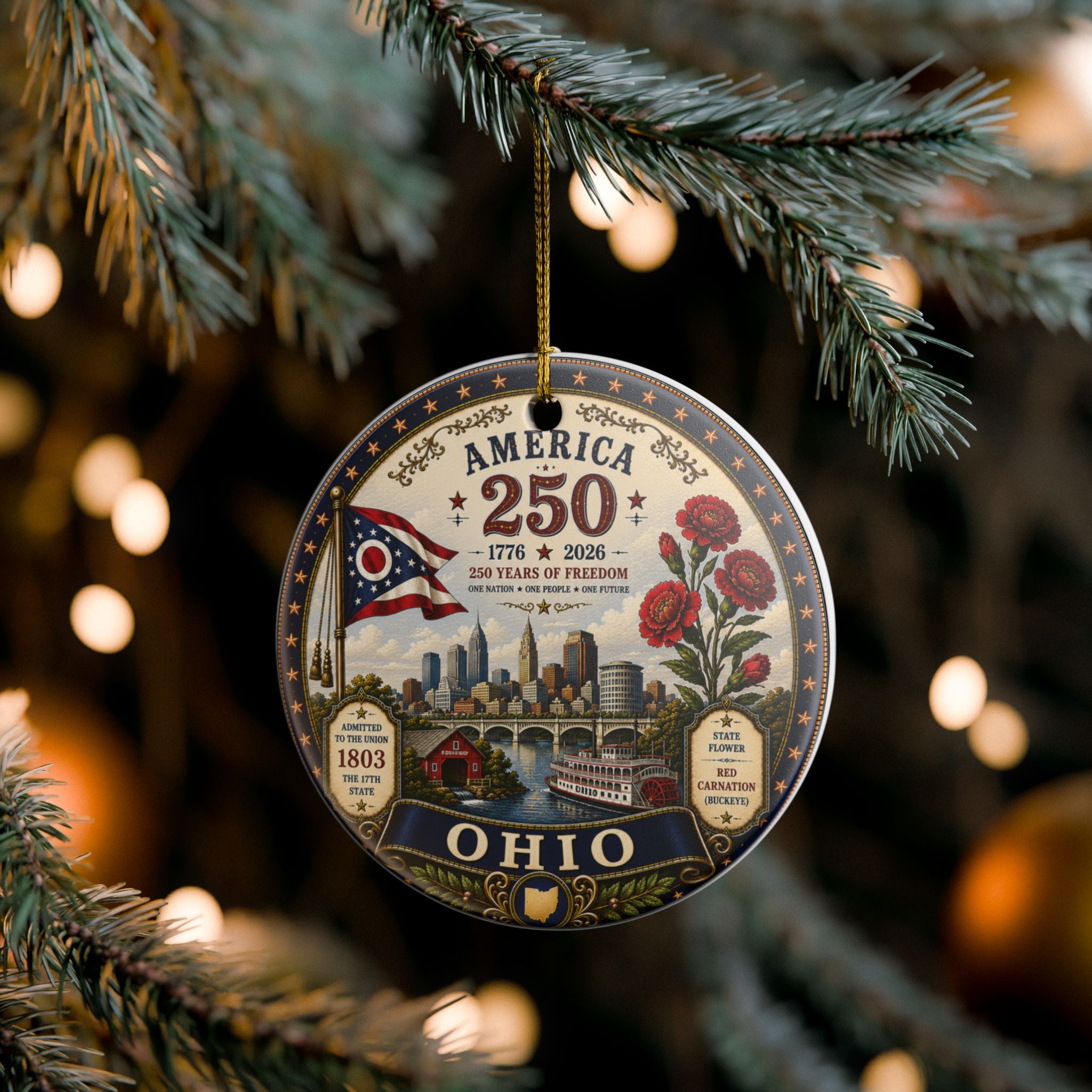 Ohio 250th Anniversary Ceramic Ornament – America 1776–2026 Commemorative Decoration