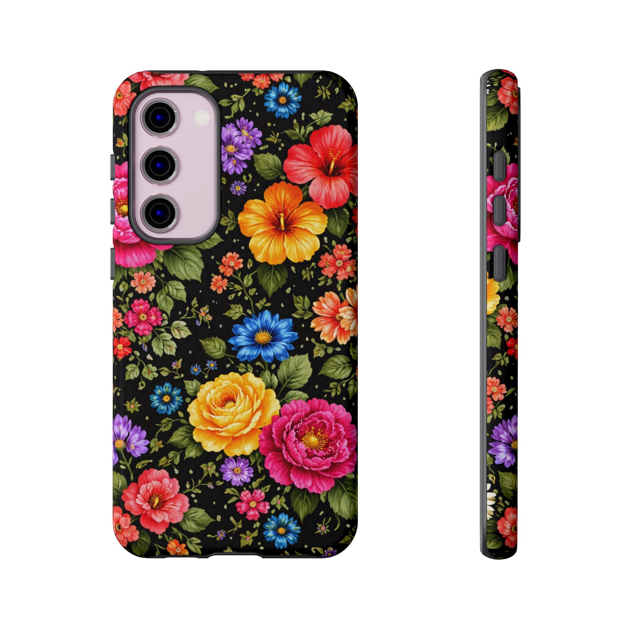 Vintage Floral Pattern Phone Case | Colorful Roses on Black