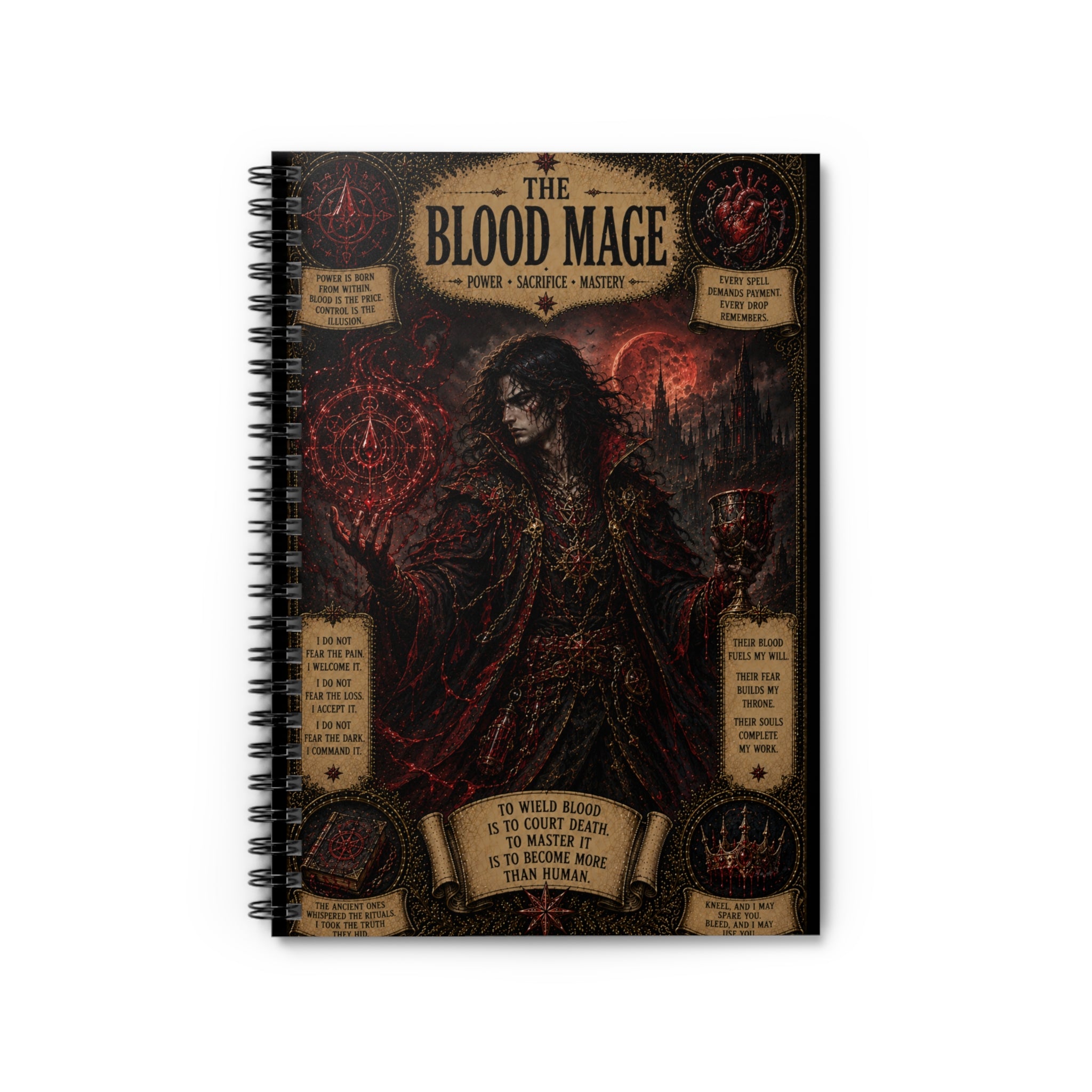 Blood Mage Illustration Spiral Notebook | Gothic Fantasy Ruled Journal