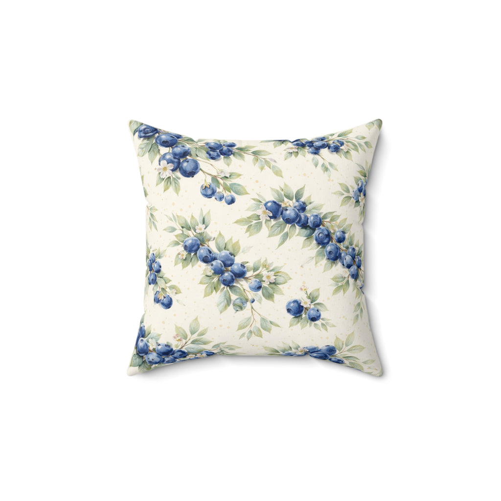 Blueberry Watercolor Pattern Pillow | Square Decorative Pillow
