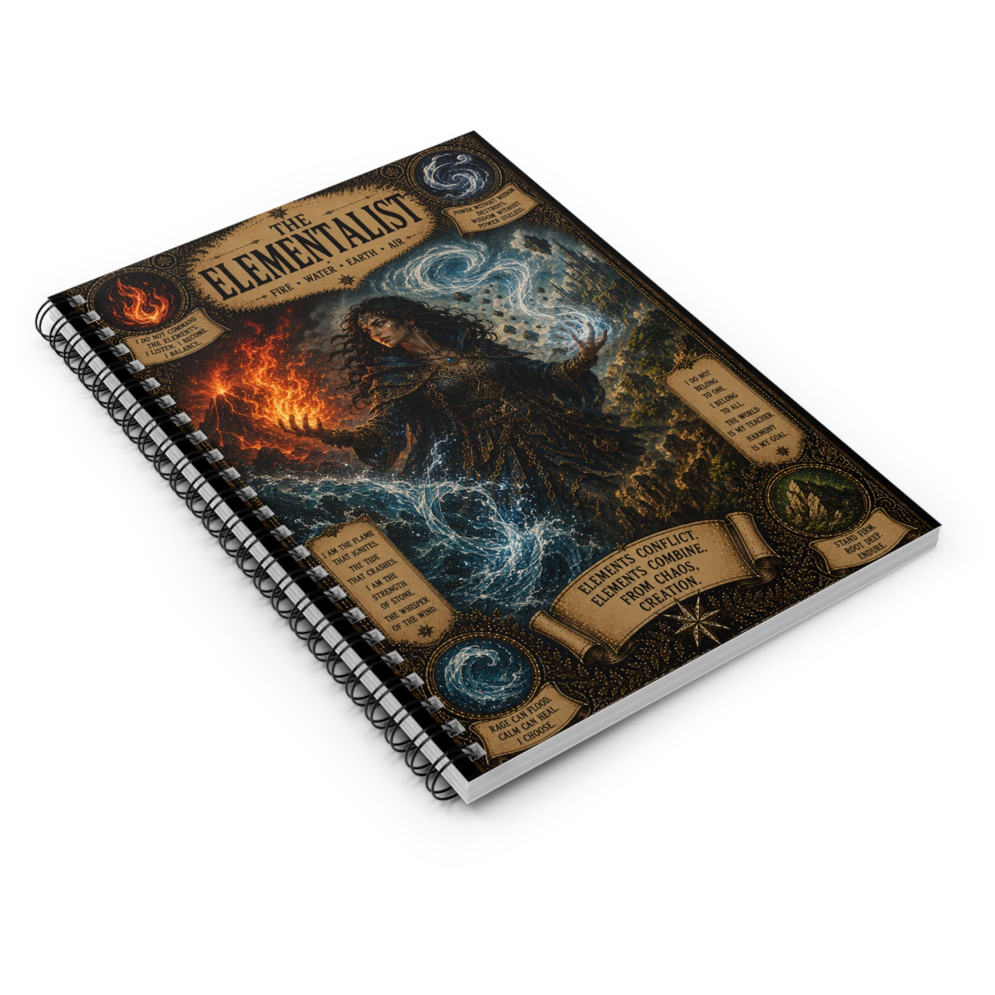 The Elementalist Wizardry Elements Artwork Spiral Notebook | Ruled