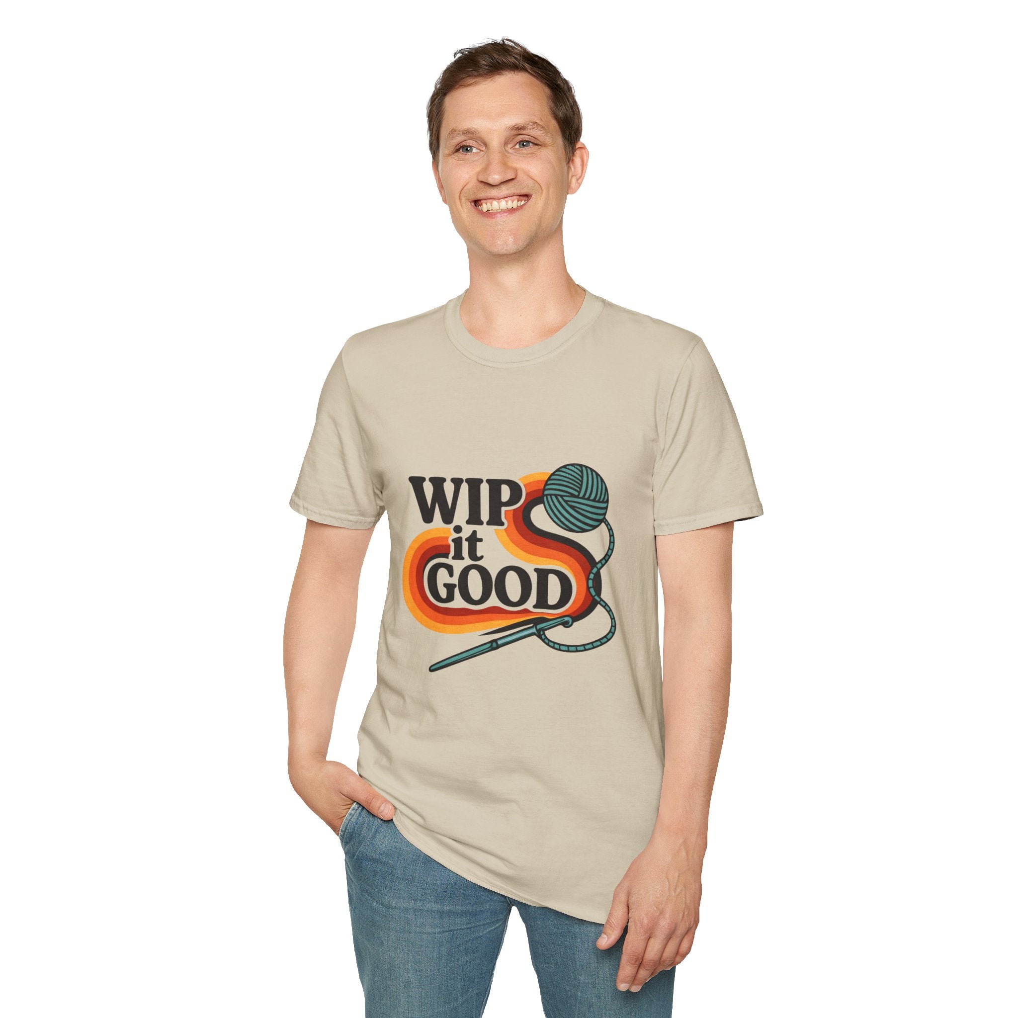 Wip It Good funny knitting design T-Shirt | yarn ball and crochet hook