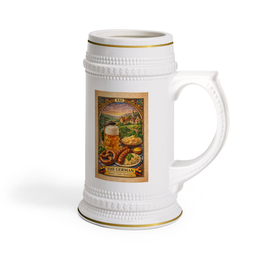 German Beer Stein Mug – Oktoberfest Vintage Beer, Pretzel & Sausage Ceramic Stein