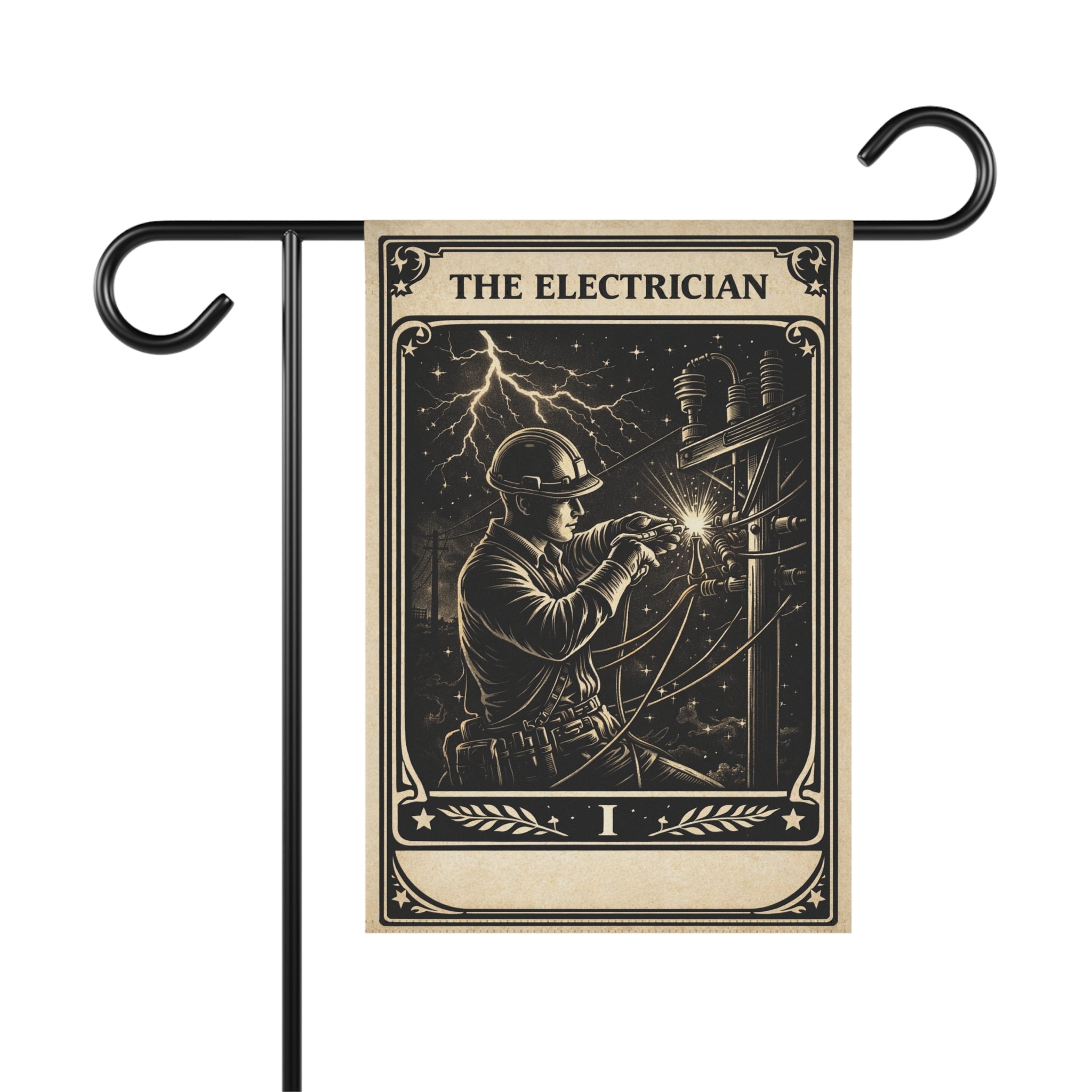 The Electrician tarot-style Garden Banner | Vintage lineman illustration