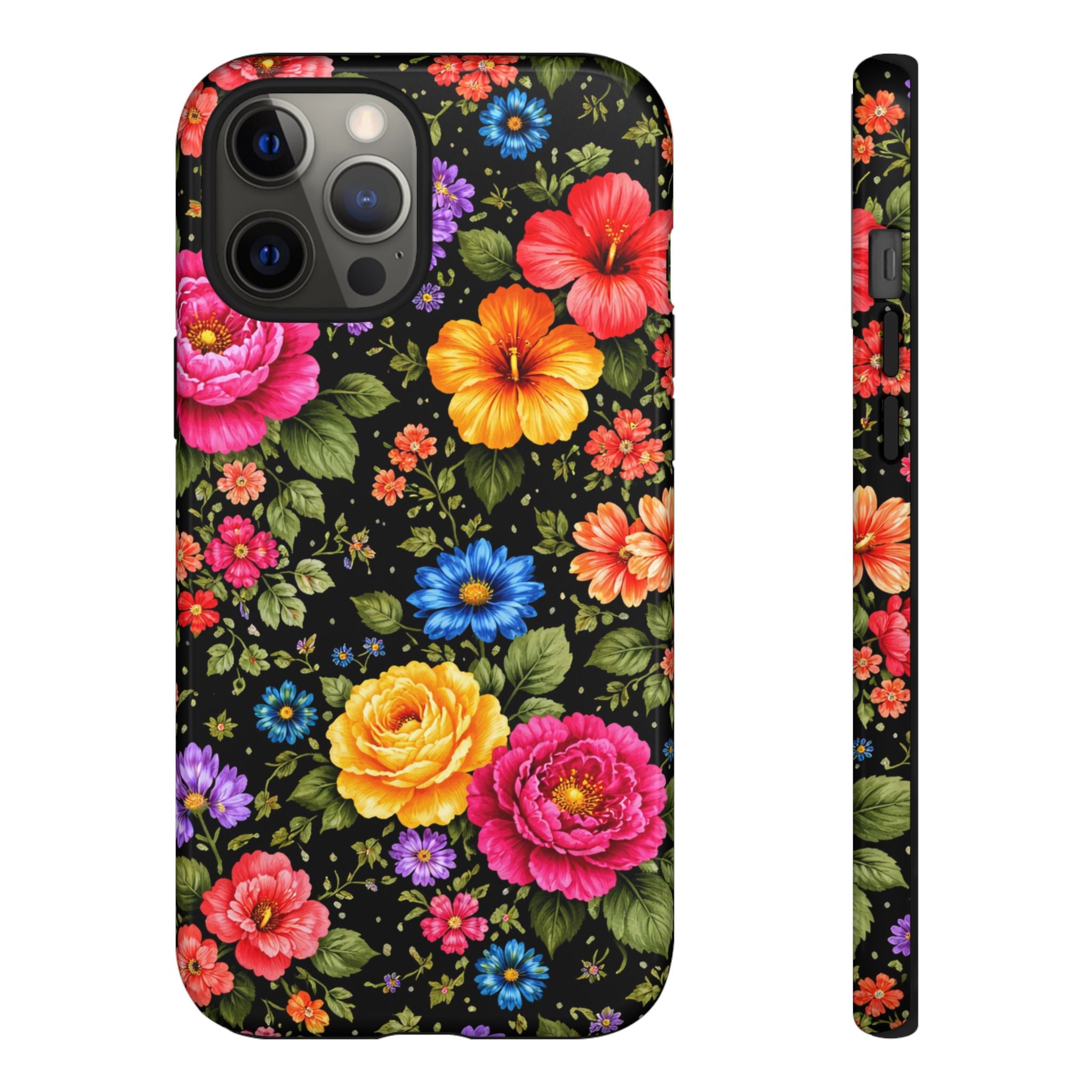 Vintage Floral Pattern Phone Case | Colorful Roses on Black