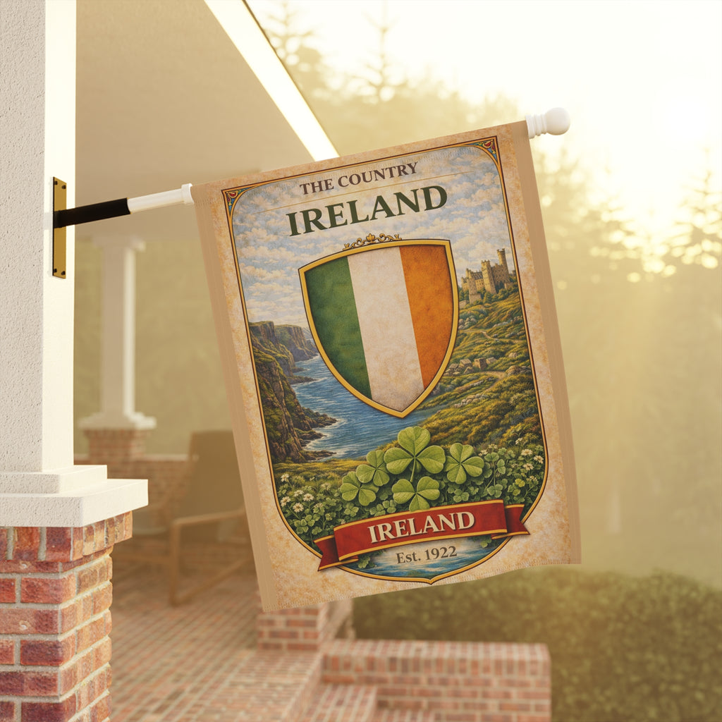 Ireland Shield Garden Flag | Garden Banner, Irish Crest, Shamrock Decor