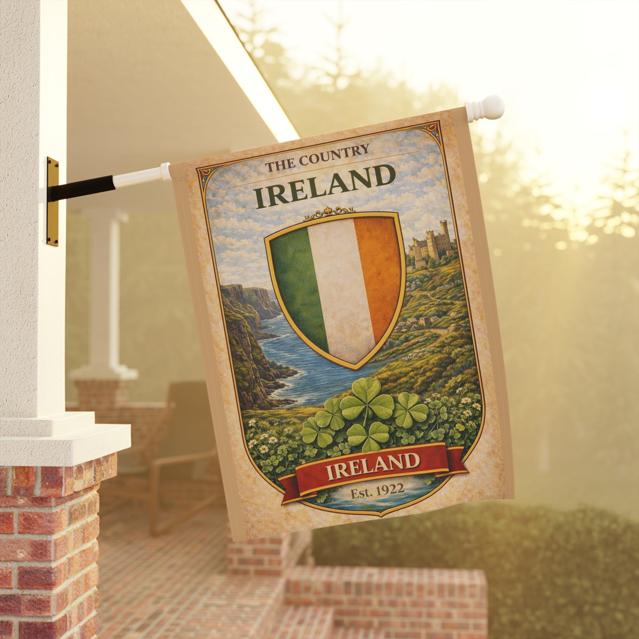 Ireland Shield Garden Flag | Garden Banner, Irish Crest, Shamrock Decor