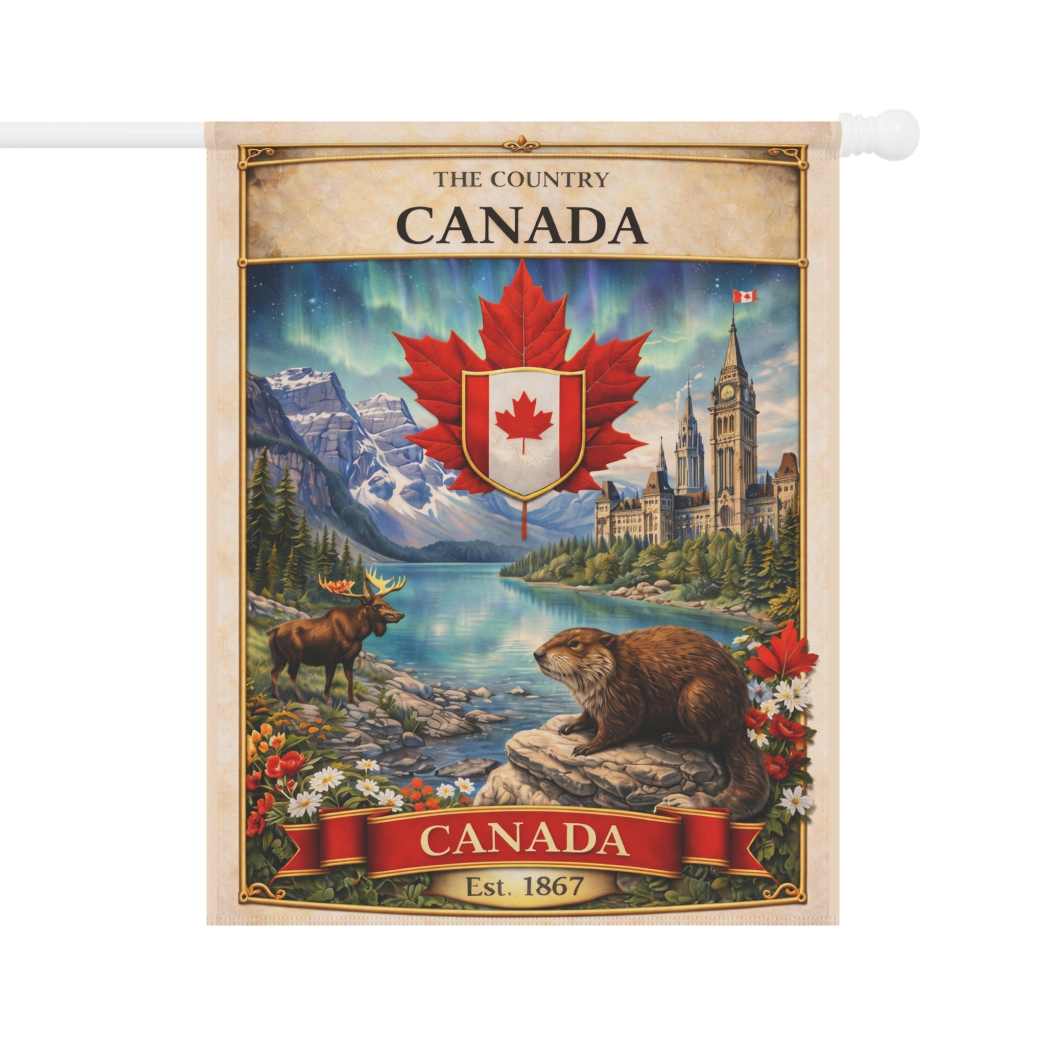 Canada Scenic Maple Leaf Banner Garden Flag | House Banner, Moose & Beaver