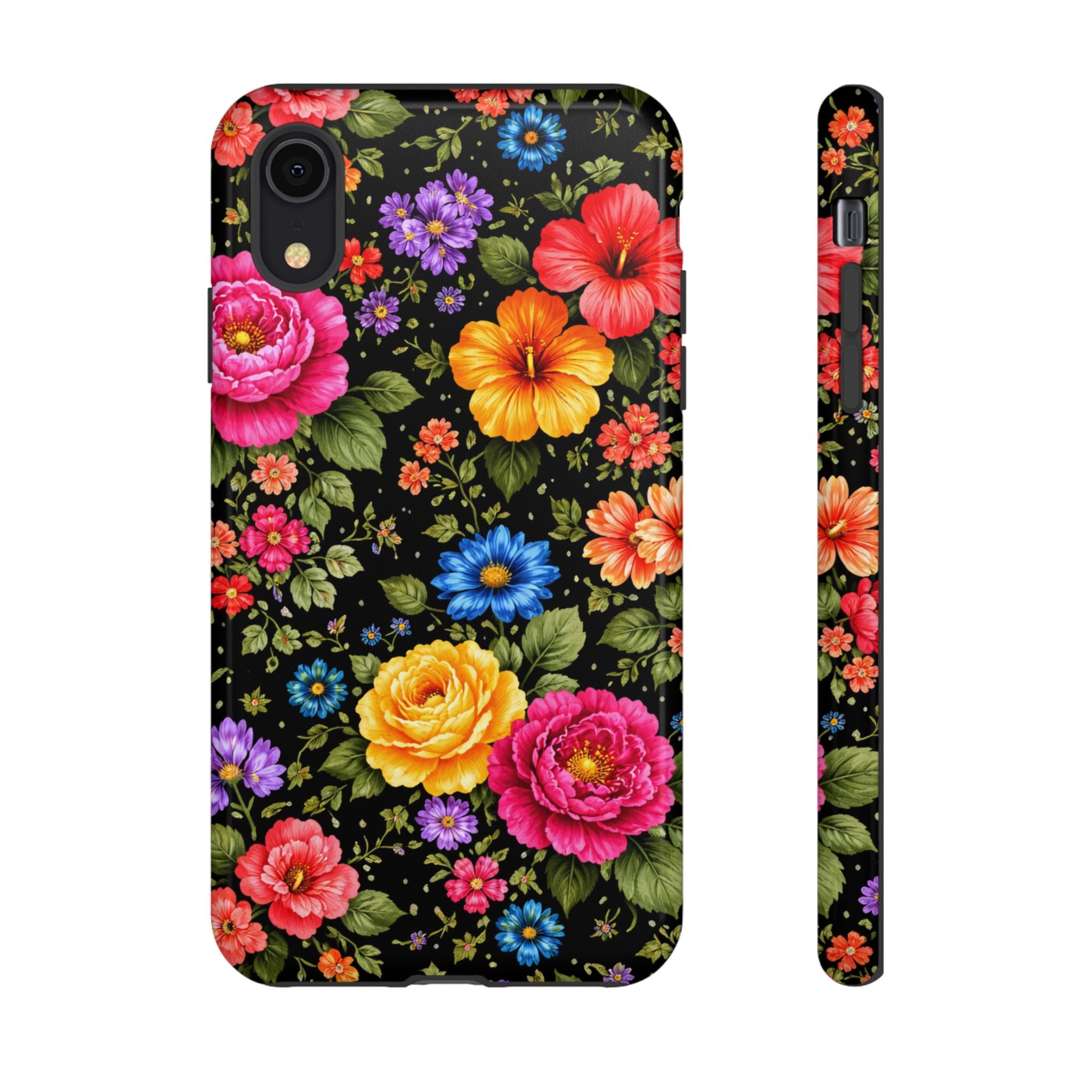 Vintage Floral Pattern Phone Case | Colorful Roses on Black