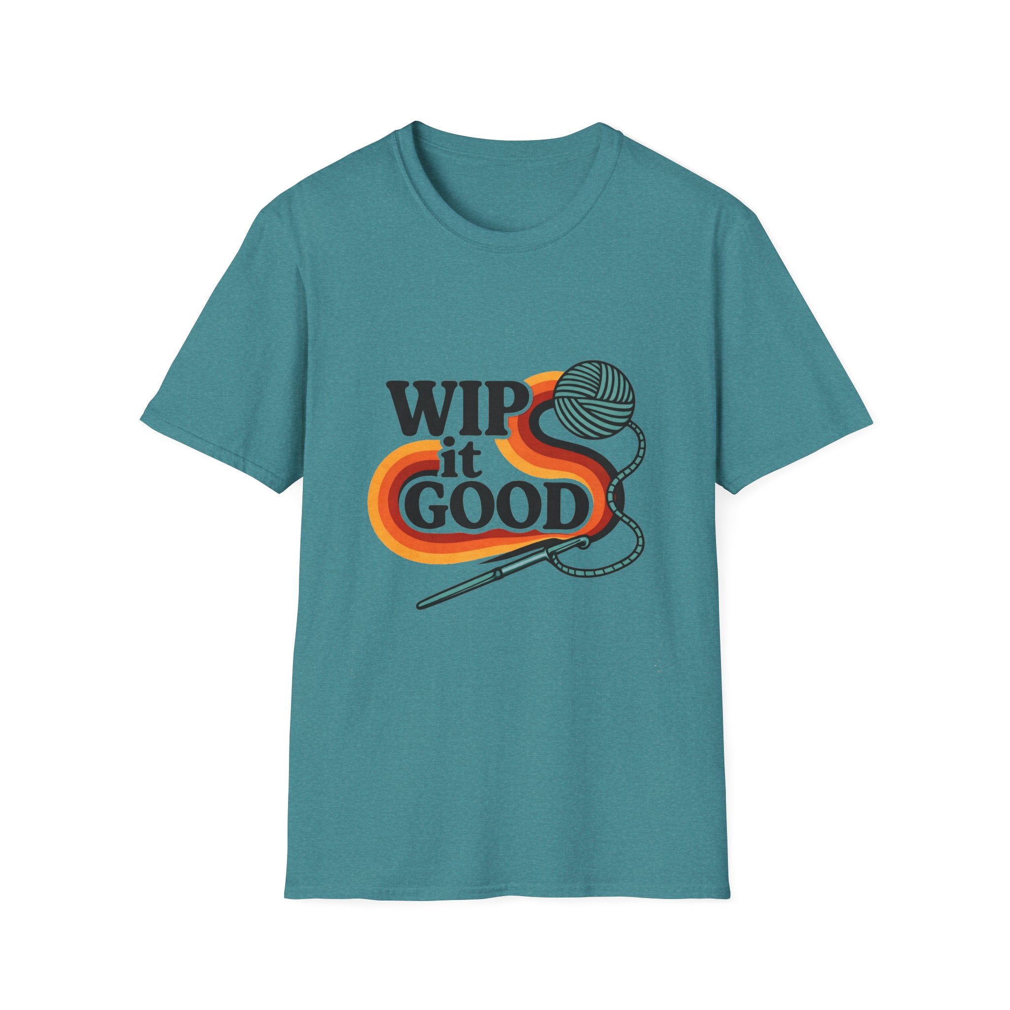 Wip It Good funny knitting design T-Shirt | yarn ball and crochet hook