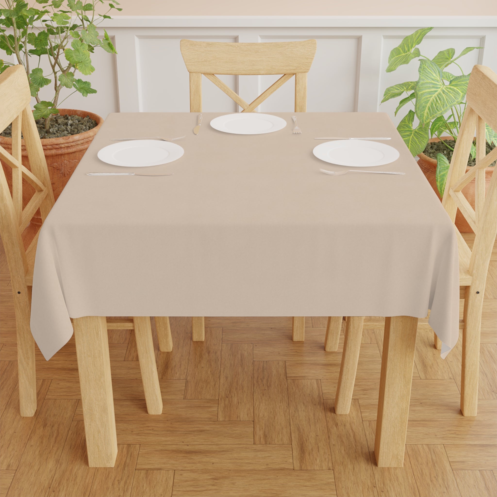 Solid Beige Tablecloth | Square Table Linen, Neutral Dining Decor