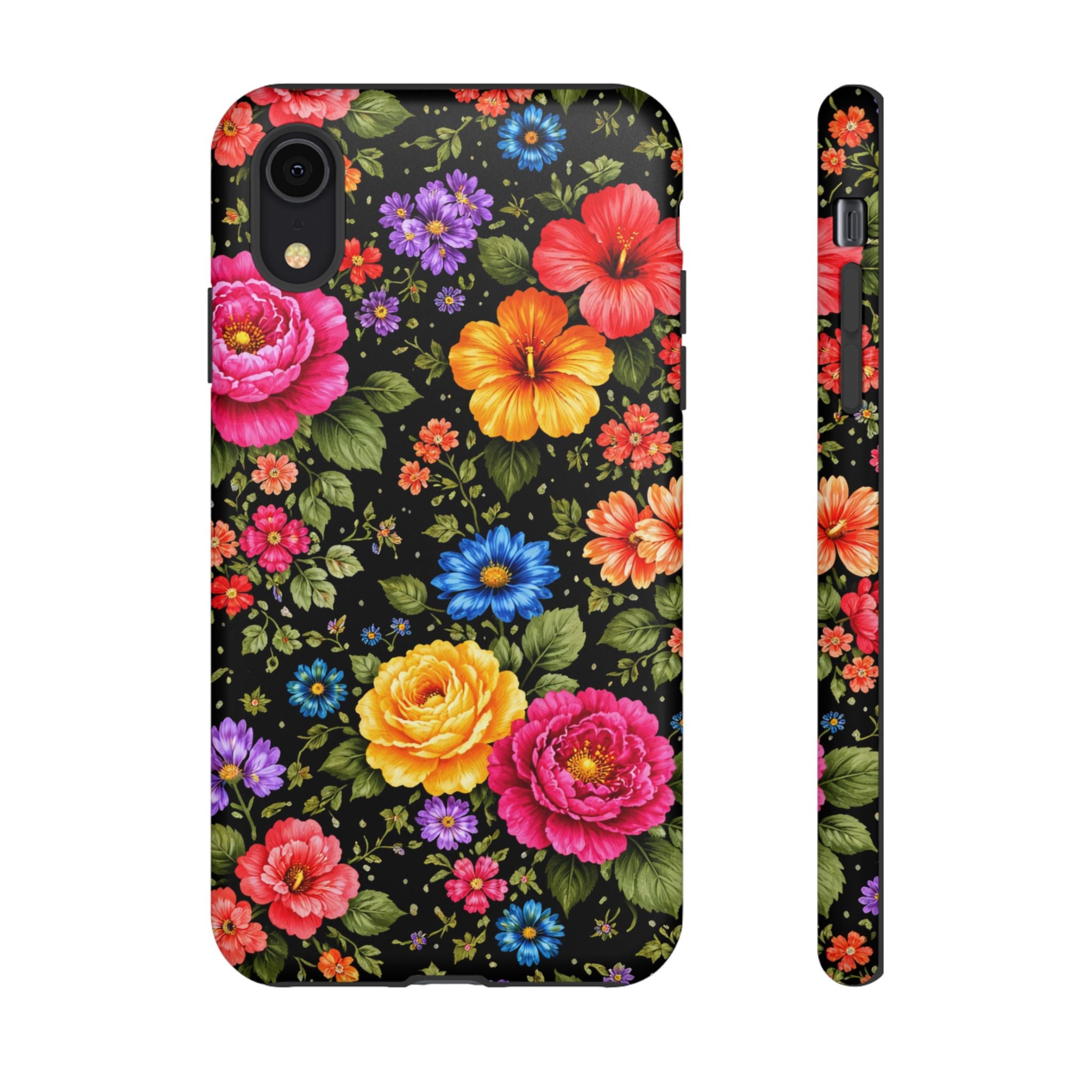 Vintage Floral Pattern Phone Case | Colorful Roses on Black