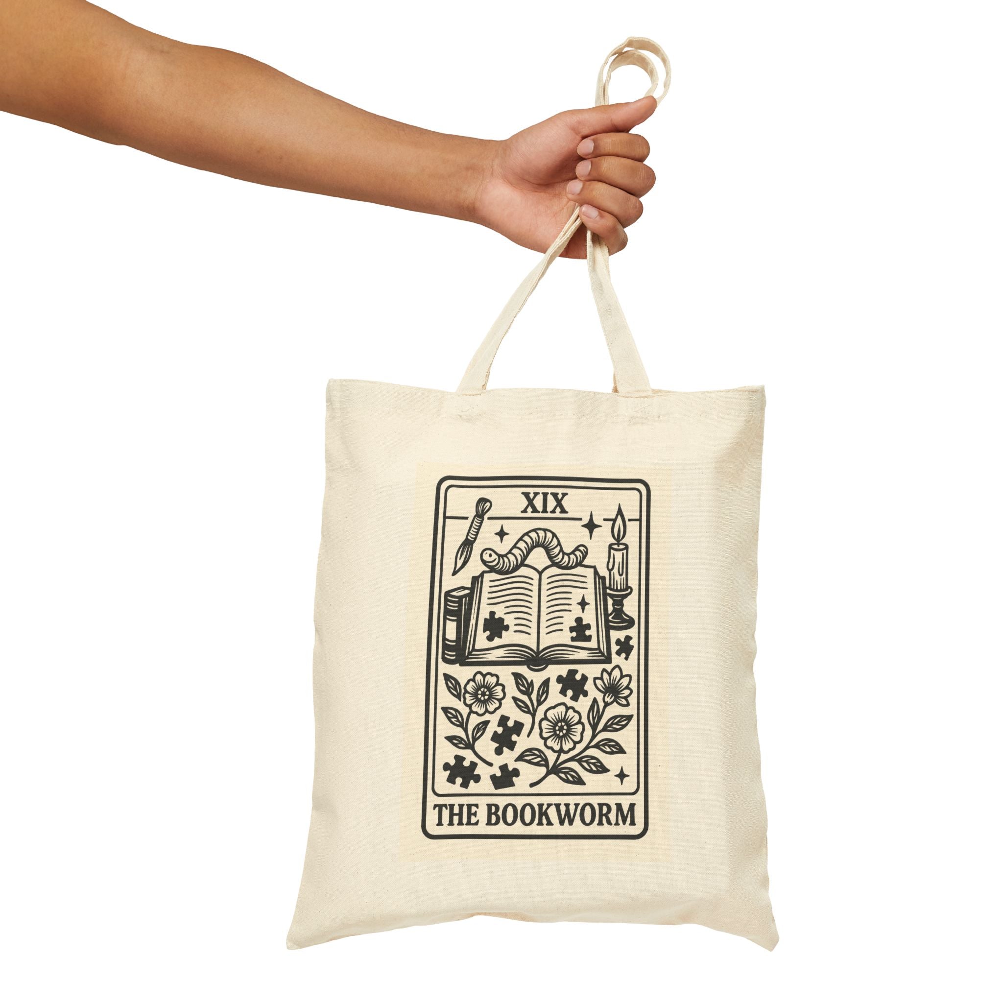 The Bookworm Tote Bag | Tarot Style Open Book Illustration, Reading Lover