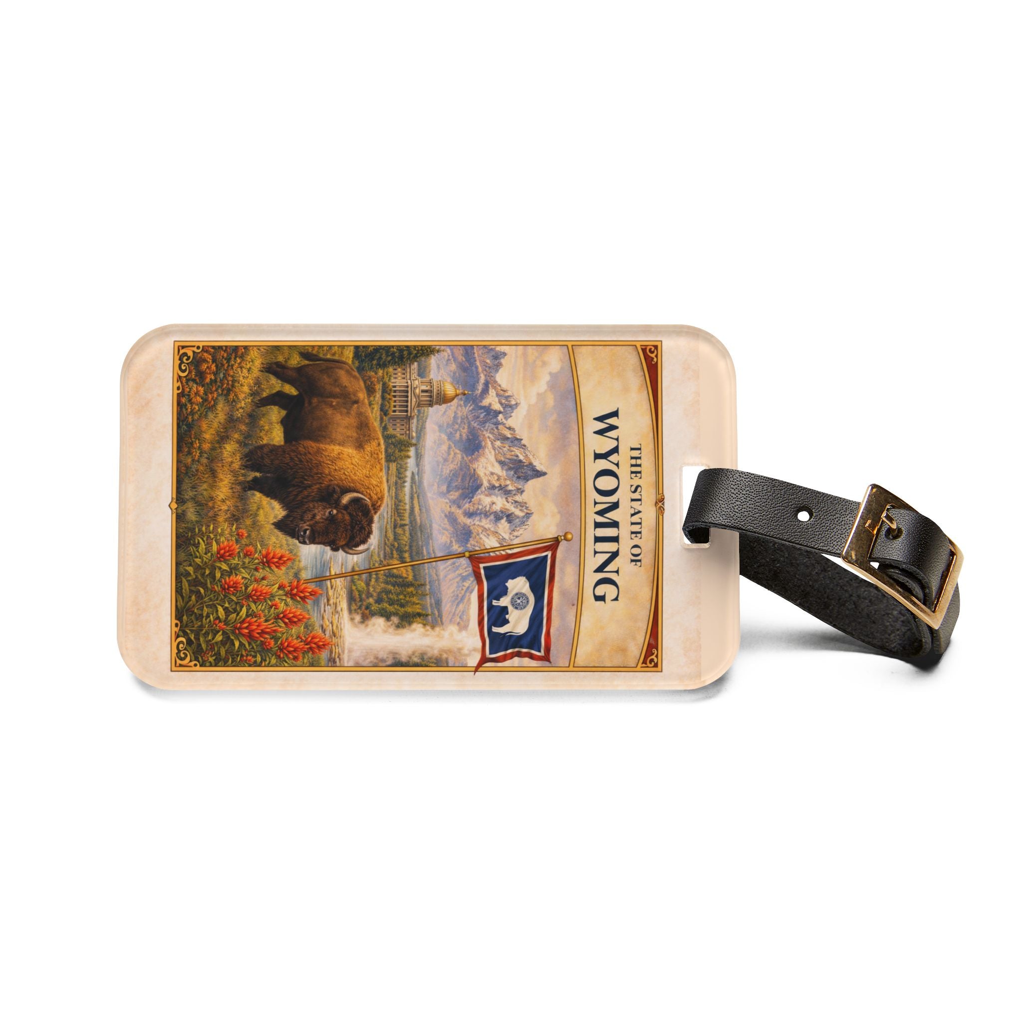 Wyoming State Buffalo Scenic Luggage Tag | Vintage Travel Badge