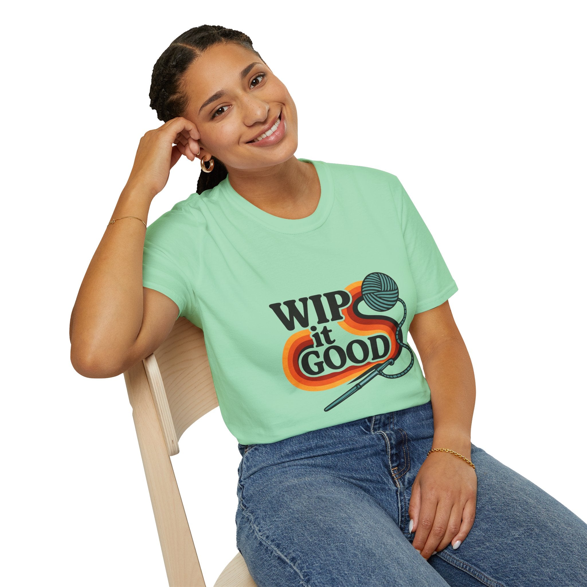 Wip It Good funny knitting design T-Shirt | yarn ball and crochet hook