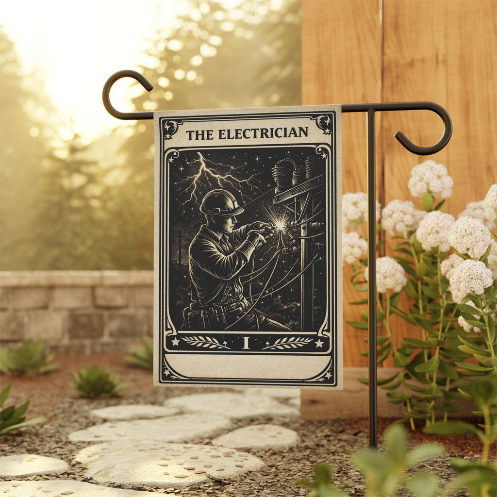 The Electrician tarot-style Garden Banner | Vintage lineman illustration