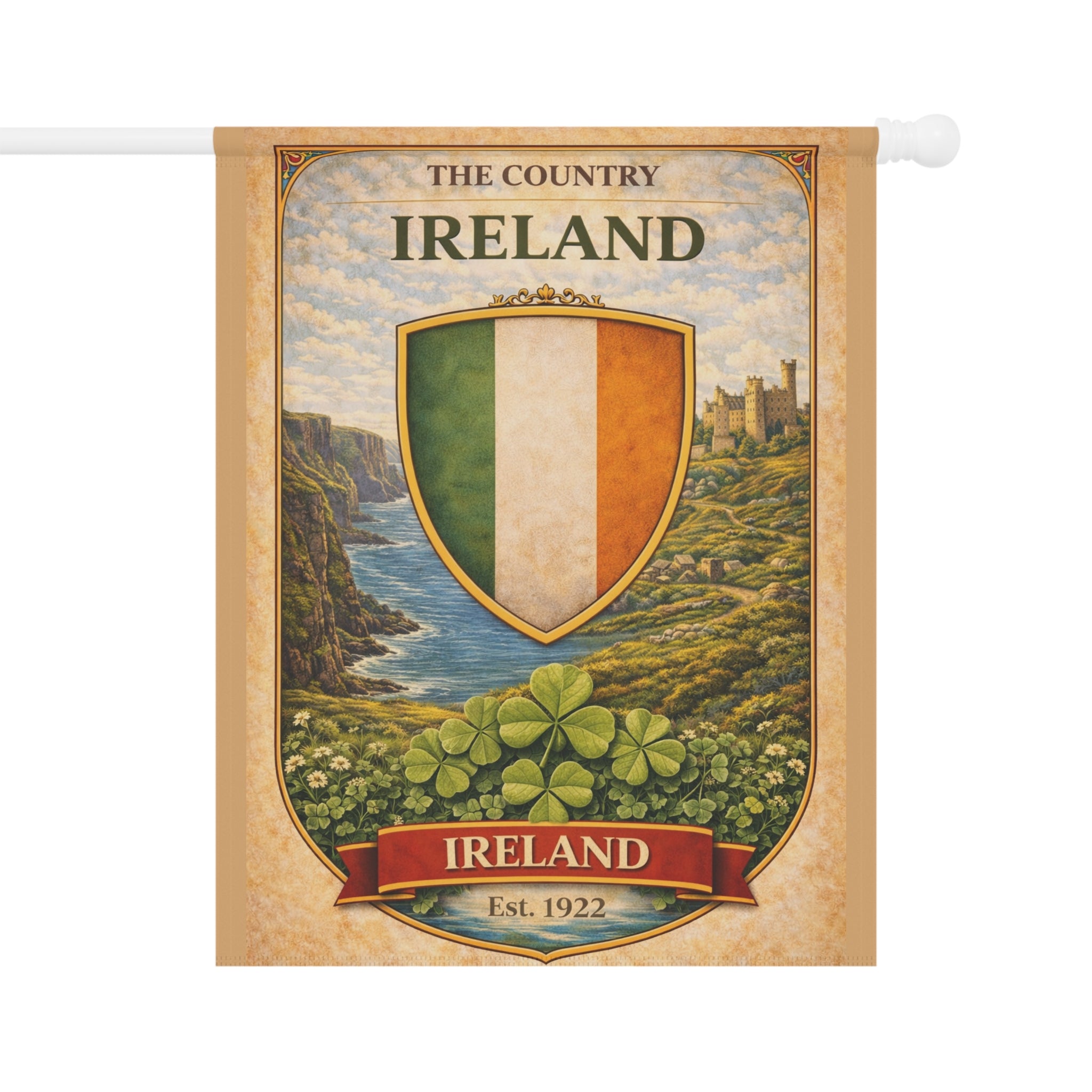 Ireland Shield Garden Flag | Garden Banner, Irish Crest, Shamrock Decor