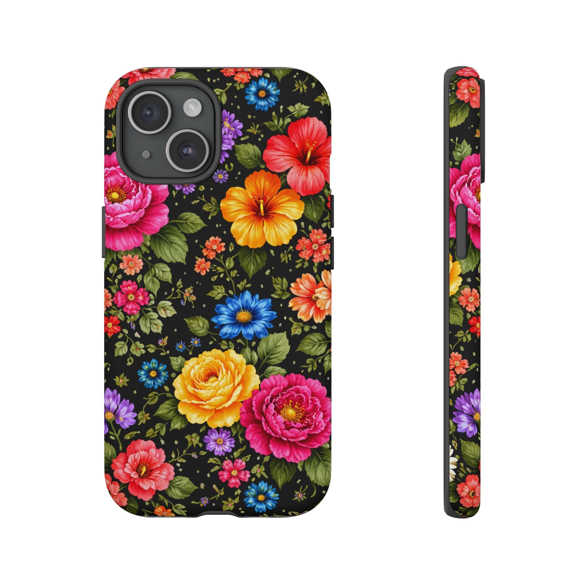 Vintage Floral Pattern Phone Case | Colorful Roses on Black