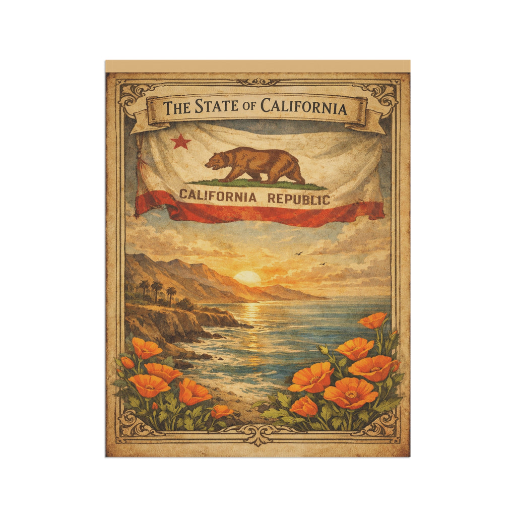 California Republic Sunset Poppy Garden Banner | California Flag Landscape Garden Banner