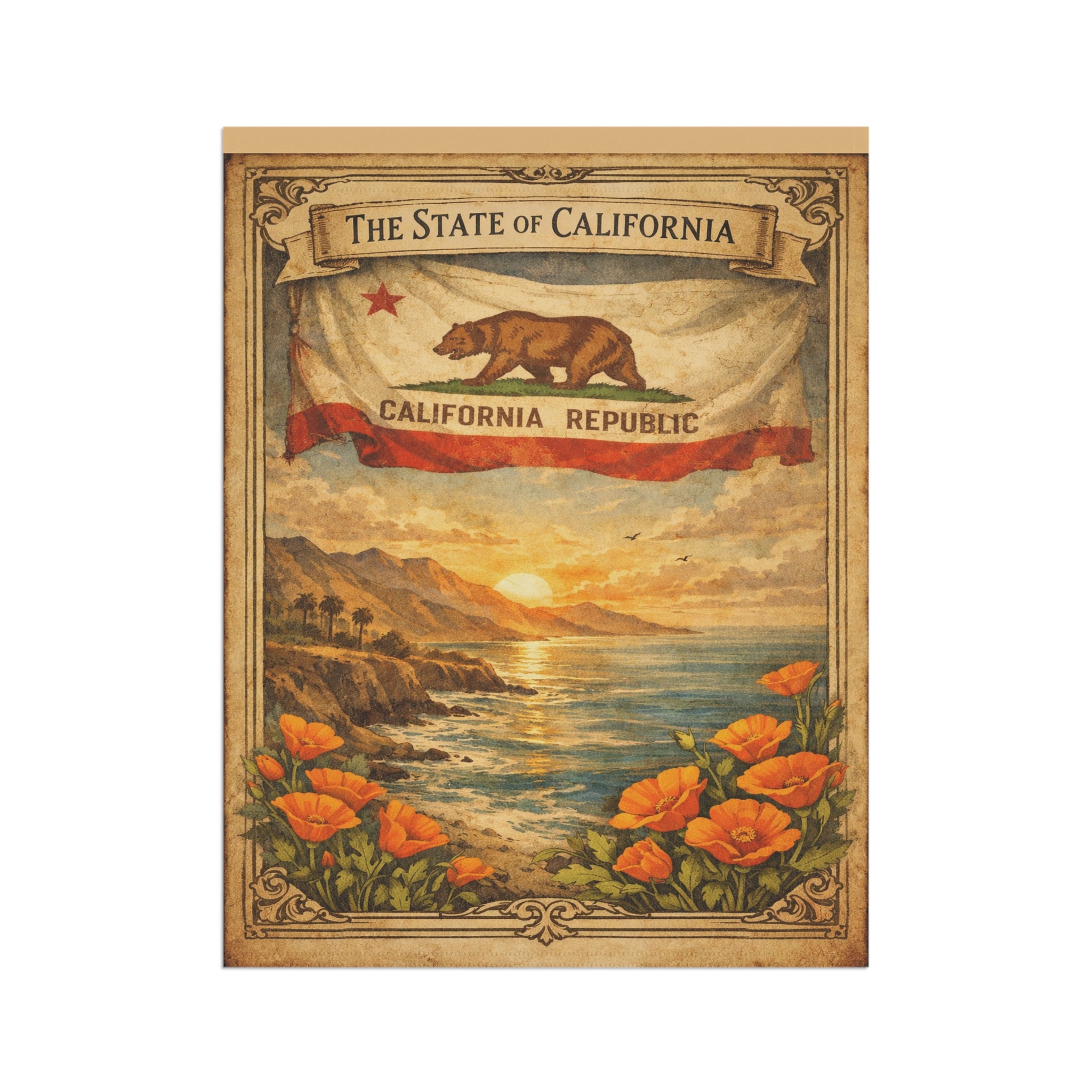 California Republic Sunset Poppy Garden Banner | California Flag Landscape Garden Banner
