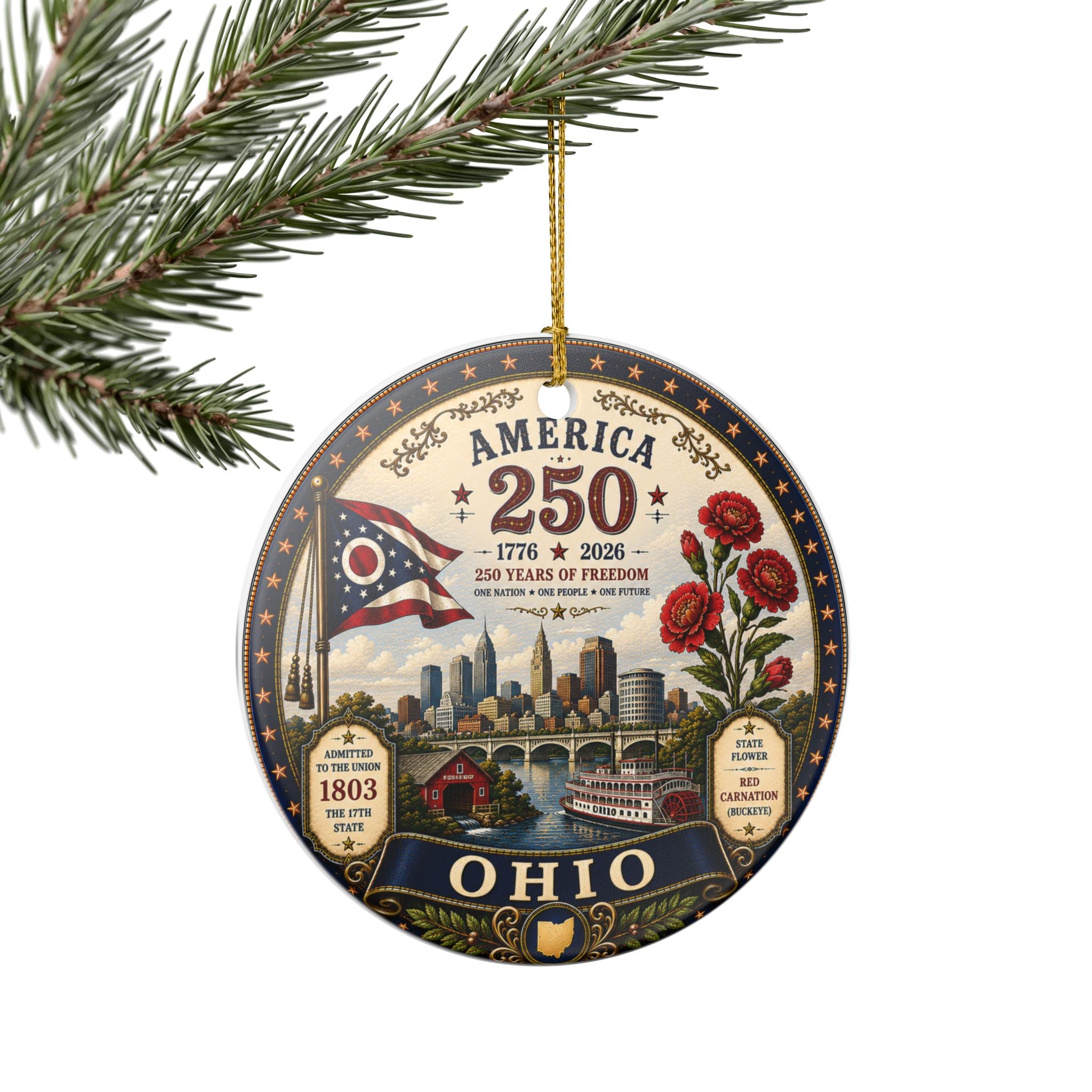 Ohio 250th Anniversary Ceramic Ornament – America 1776–2026 Commemorative Decoration
